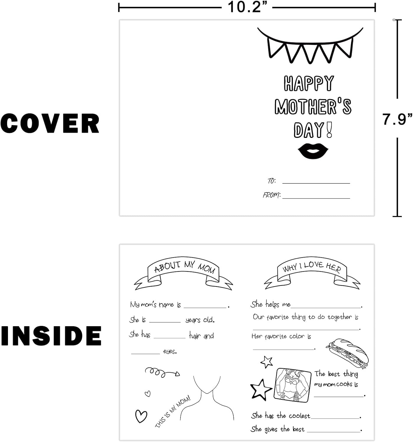 Fill in Blank Happy Mother’S Day Card from Son Daughter, Mother'S Day Craft for Kids, Fill in the Blank Card for Mom with Envelope