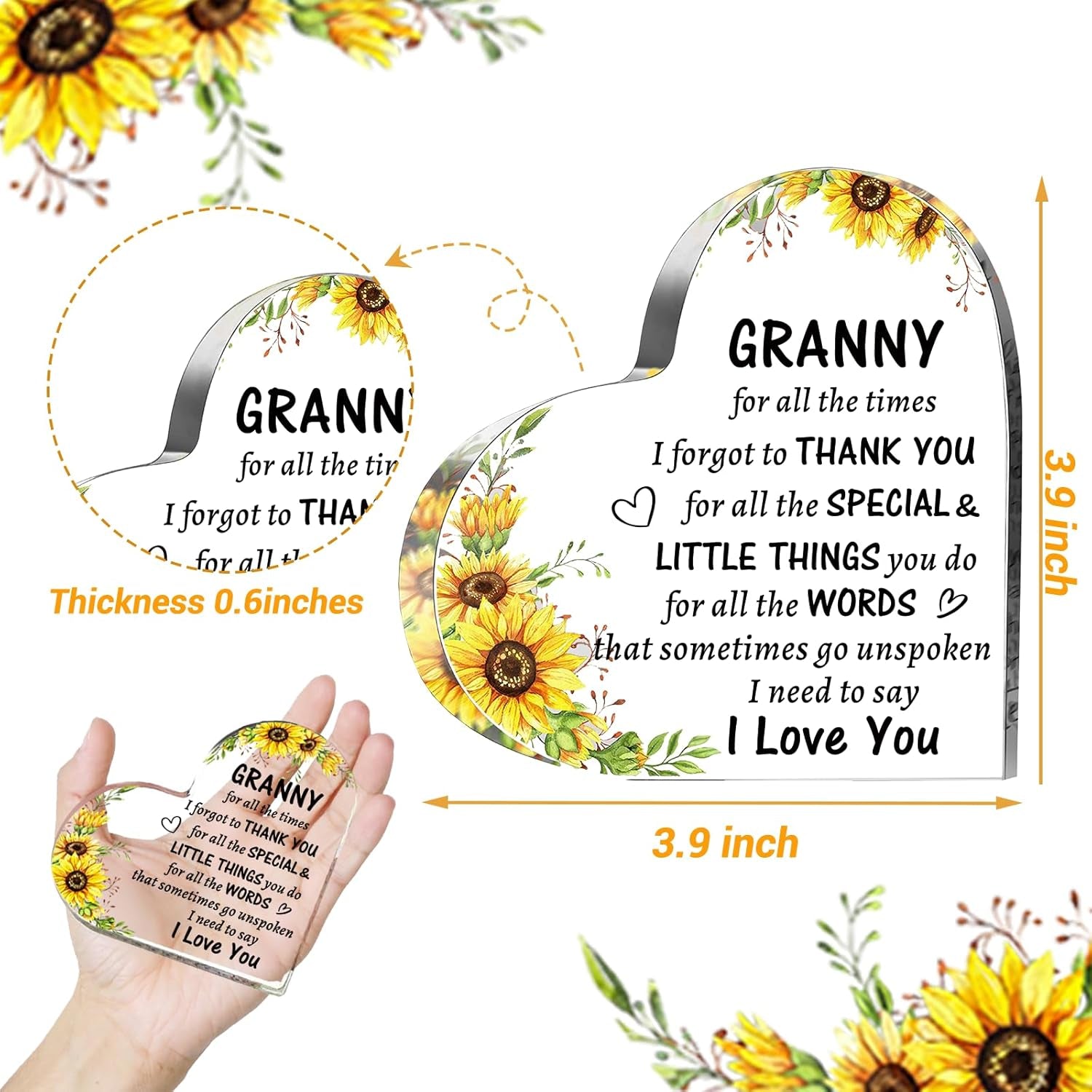 Granny Mothers Day Gifts from Grandkids, to My Nana Acrylic Heart Sign Keepsake Presents, Birthday Christmas Valentines Day Gifts for Granny Grandma Grandmother