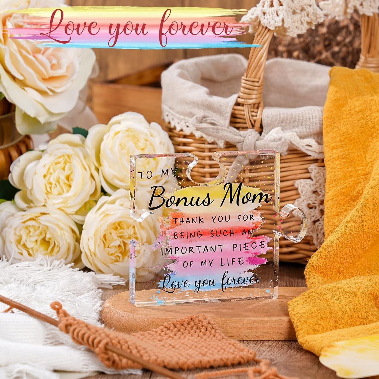 Bonus Mom Gifts Step Mom Gifts Christmas Mother'S Day Gifts from Step Daughter Step Son Stepmom Gifts Bonus Mom Birthday Gifts Cards Unique Gift for Bonus Mom Acrylic Plaque Best Bonus Mom