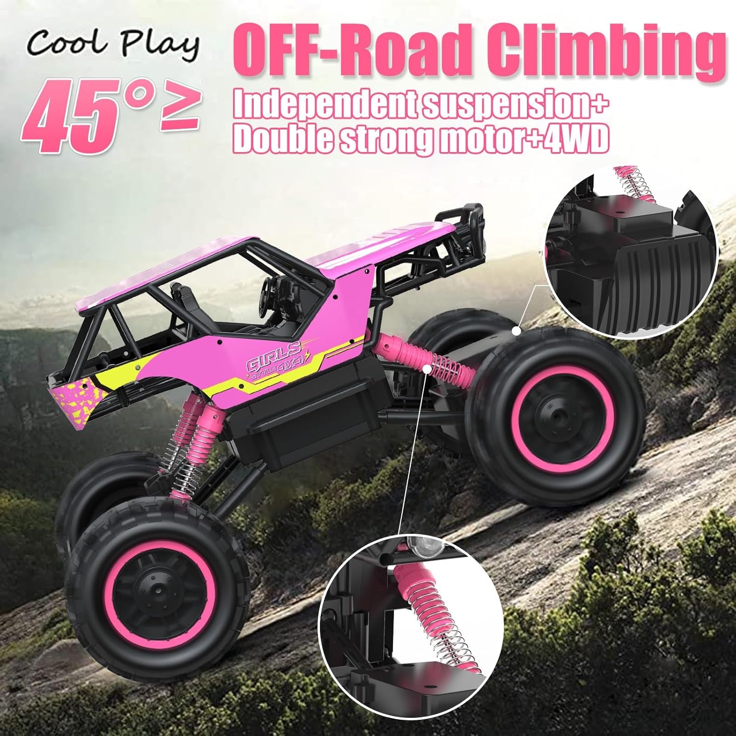 1:12 RC Monster Truck - 4WD Off-Road Remote Control Car, Dual Motors, Headlights, Rechargeable, Gift for Boys & Girls