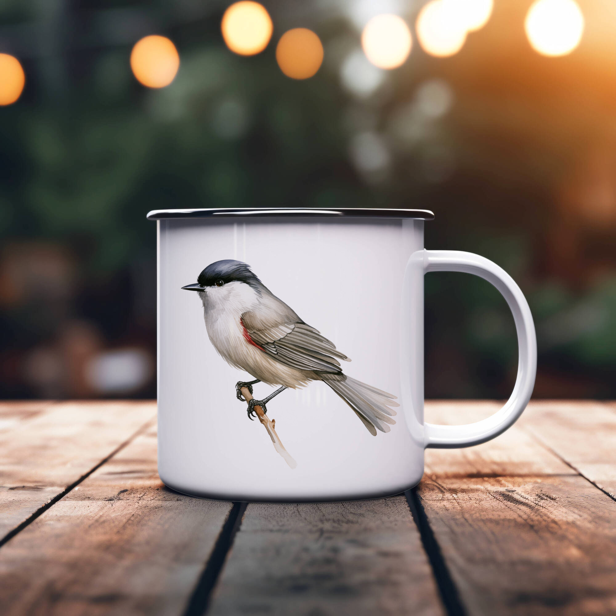 Bird Watching Mug, Blackcap Song Bird Camping Mug, 12oz Camping Mug, White Stainless Steel Cup with Handle