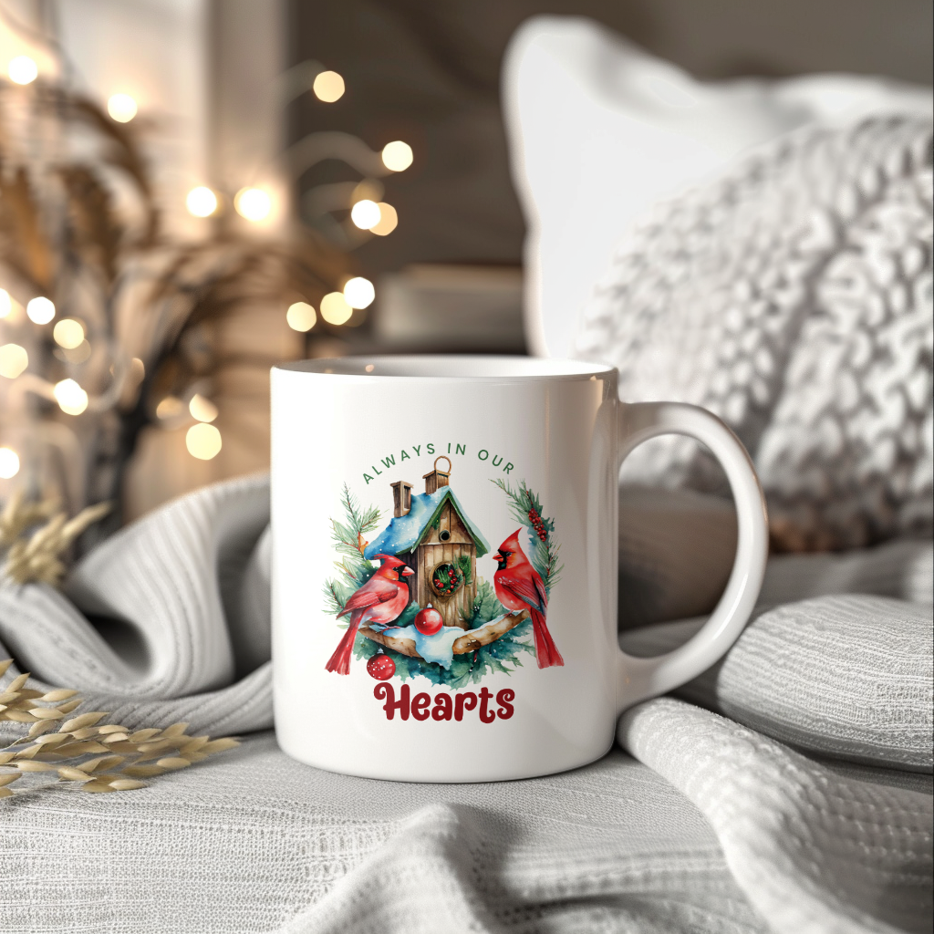 Red Cardinal Mug – Northern Red Cardinal Christmas Mug with Heartfelt Message, 11oz or 15oz White Ceramic Coffee Cup