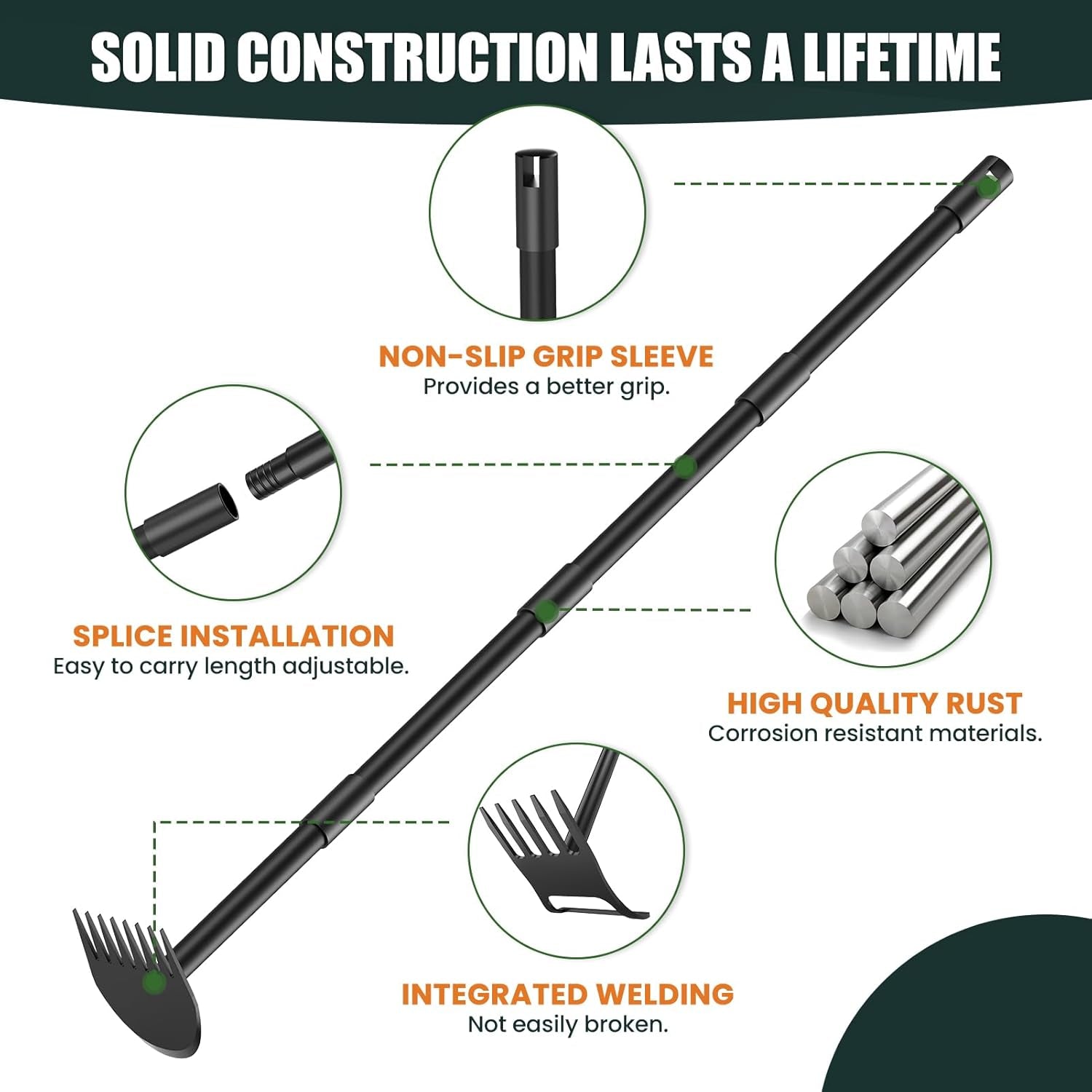 Luvenia Hoe Garden Tool 17-60 Inch 2-In-1 Adjustable Steel Handle Garden Hoe for Weeding Cultivating Heavy Duty Gardening