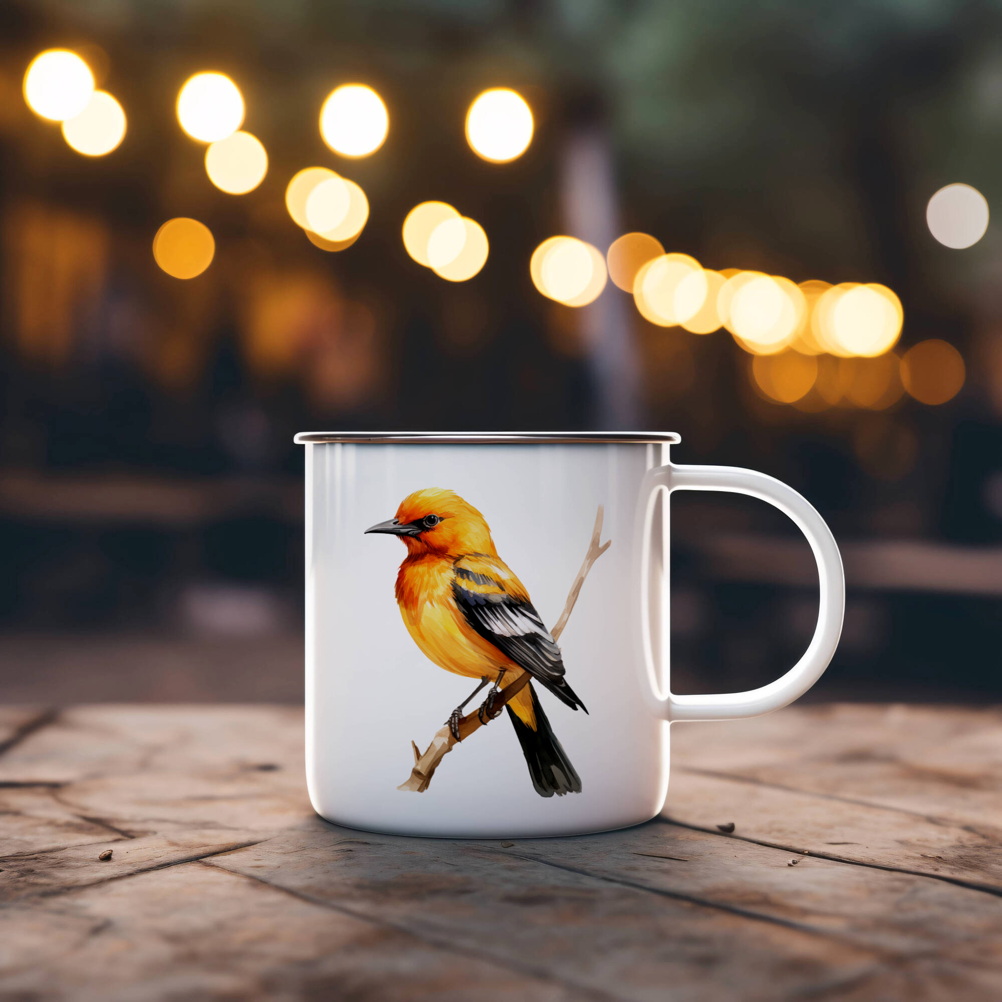 Bird Watching Mug, Altamira Oriole Song Bird Camping Mug, 12oz Camping Mug, White Stainless Steel Cup with Handle