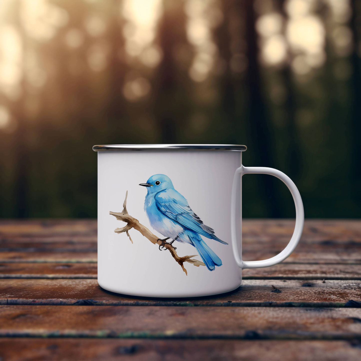 Bird Watching Mug, Mountain Bluebird Song Bird Camping Mug, 12oz Camping Mug, White Stainless Steel Cup with Handle