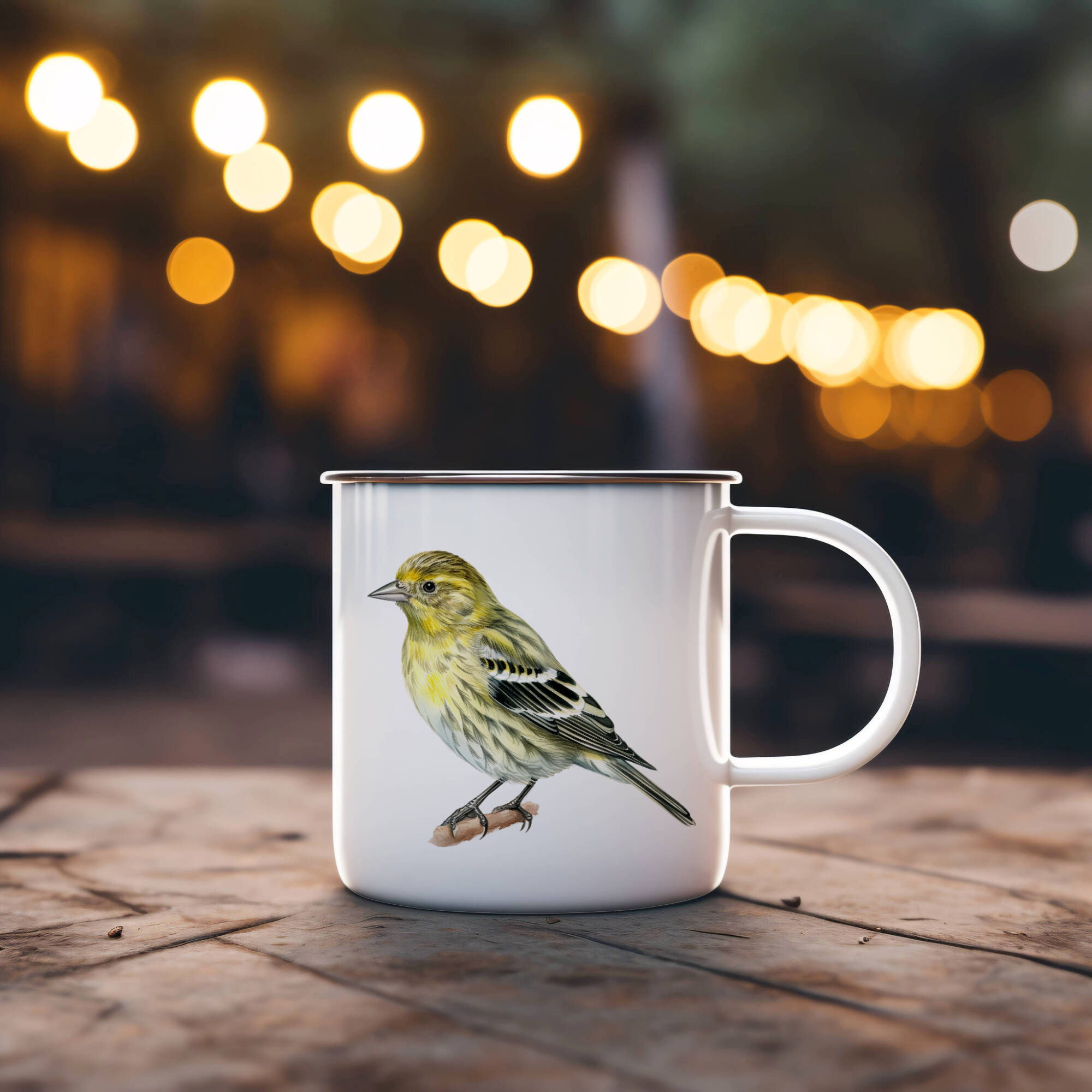 Bird Watching Mug, Pine Siskin Song Bird Camping Mug, 12oz Camping Mug, White Stainless Steel Cup with Handle