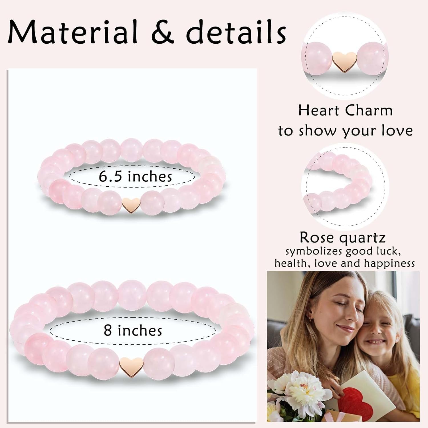 Mother Daughter Bracelets, Set of 2 Mommy and Me Mothers Day Gifts for Mom, Graduation First Day of Kindergarten Back to School Gifts for Daughter, Easter Christmas Stocking Stuffers Valentines
