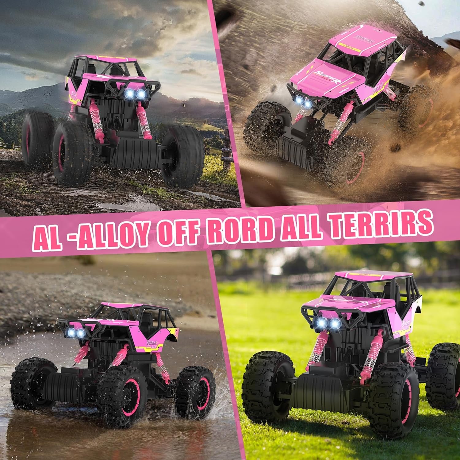 1:12 RC Monster Truck - 4WD Off-Road Remote Control Car, Dual Motors, Headlights, Rechargeable, Gift for Boys & Girls