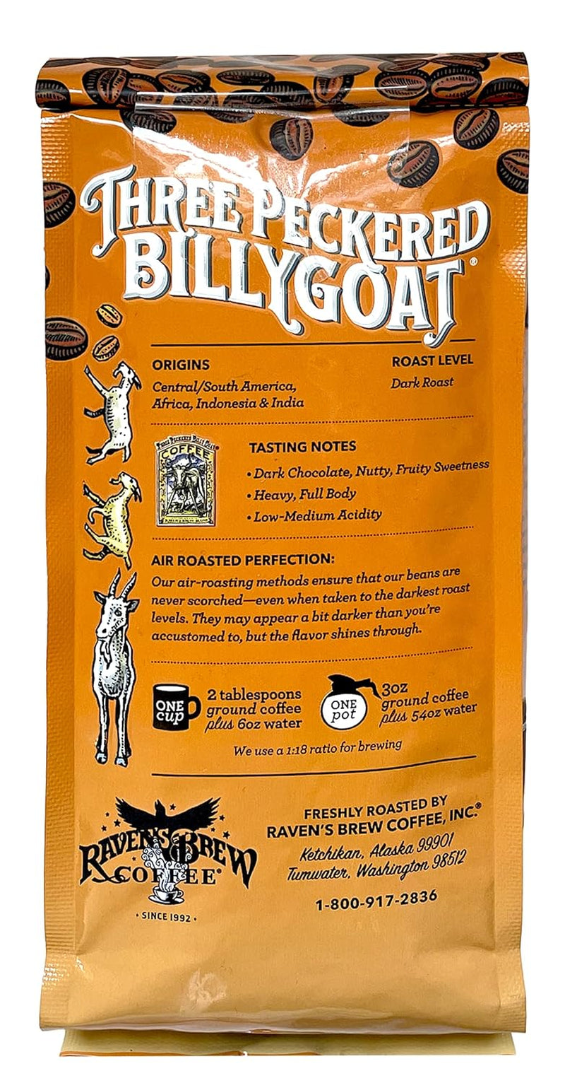 Three Peckered Billy Goat Dark Roast Coffee - 12 Oz Whole Bean - Bold Flavor with a Sweet Finish