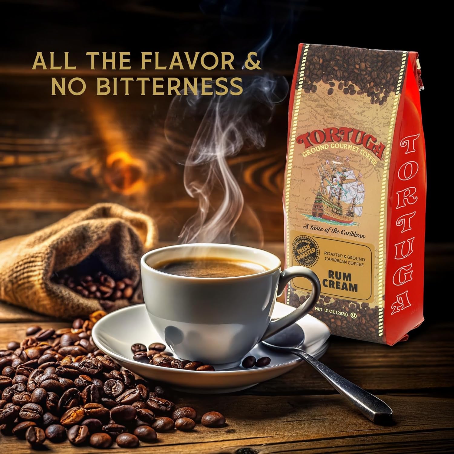 Caribbean Rum Cream Flavored Coffee - 10oz Gourmet Coffee for Perfect Gift Baskets, Parties, and Celebrations