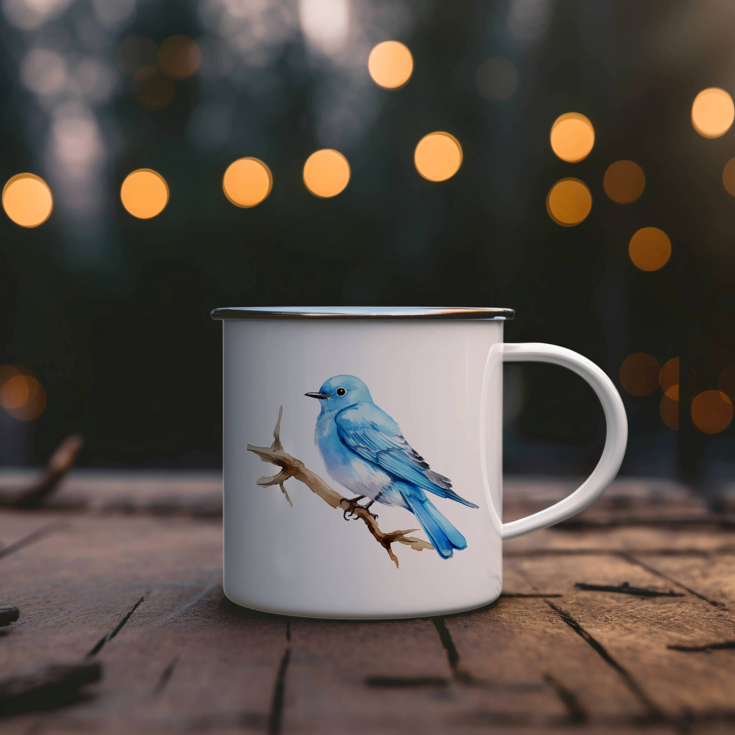 Bird Watching Mug, Mountain Bluebird Song Bird Camping Mug, 12oz Camping Mug, White Stainless Steel Cup with Handle