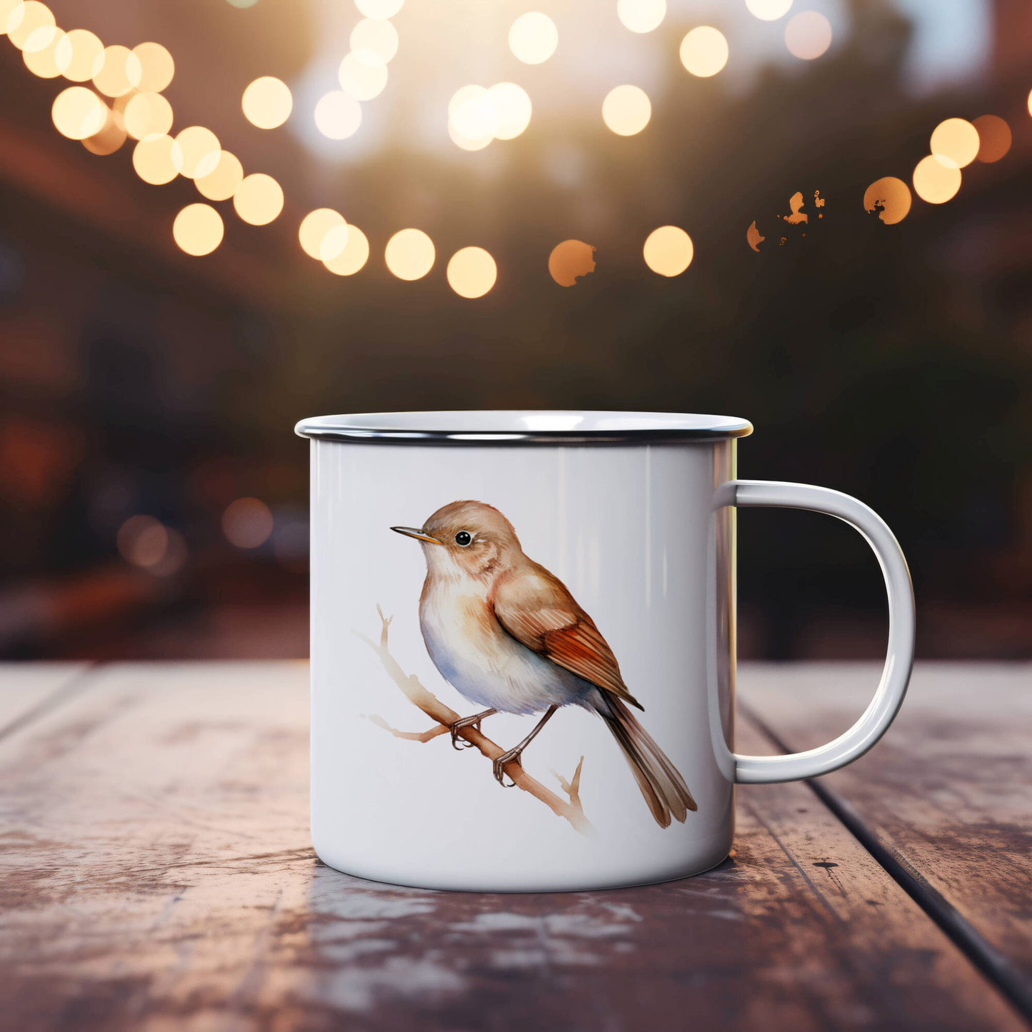 Bird Watching Mug, Common Nightingale Song Bird Camping Mug, 12oz Camping Mug, White Stainless Steel Cup with Handle