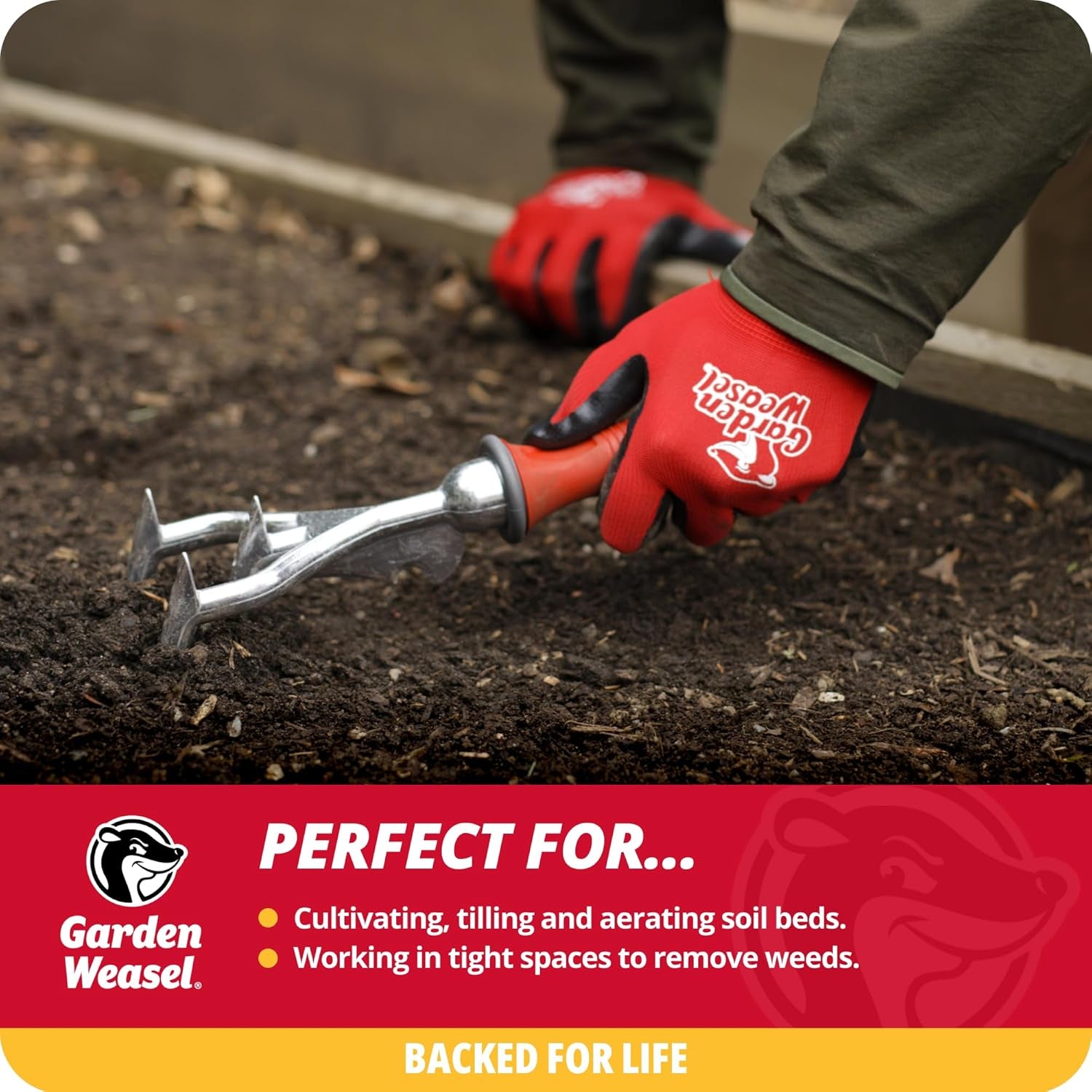 Garden Weasel Double-Sided Garden Cultivator/Tiller | Cultivate, Till, Break up Soil | Planting and Gardening Hand Digging Tool, Heavy Duty Cultivator, Hand Tool Weeder | 91367