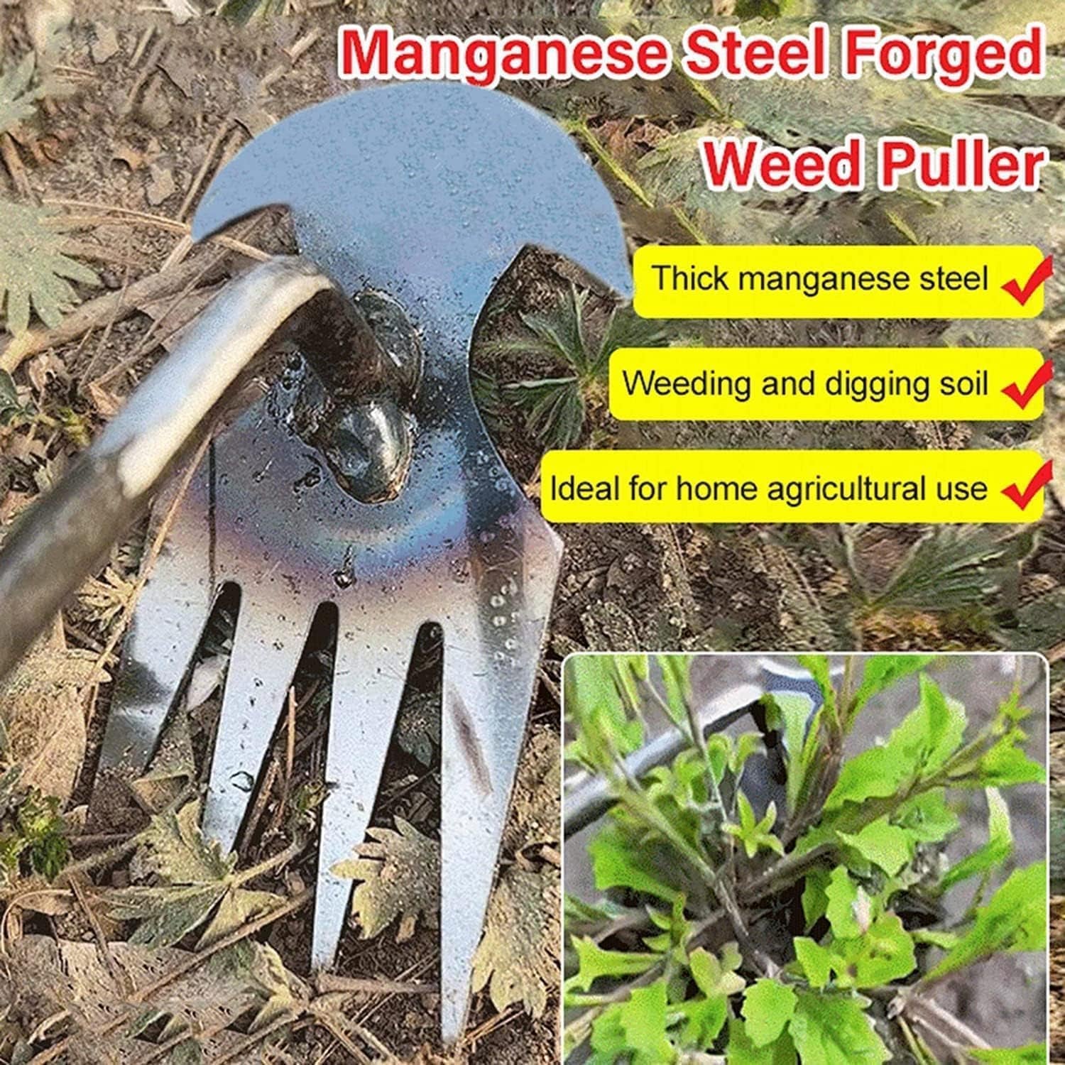 Weed Puller Tool, 2024 New Durable Garden Weed Pulling Tool, Portable Garden Weeder Tool for Vegetable Gardening Backyard Farm Planting & Weeding (Rubber Handle) (Rubber Handle, Primary Colour)