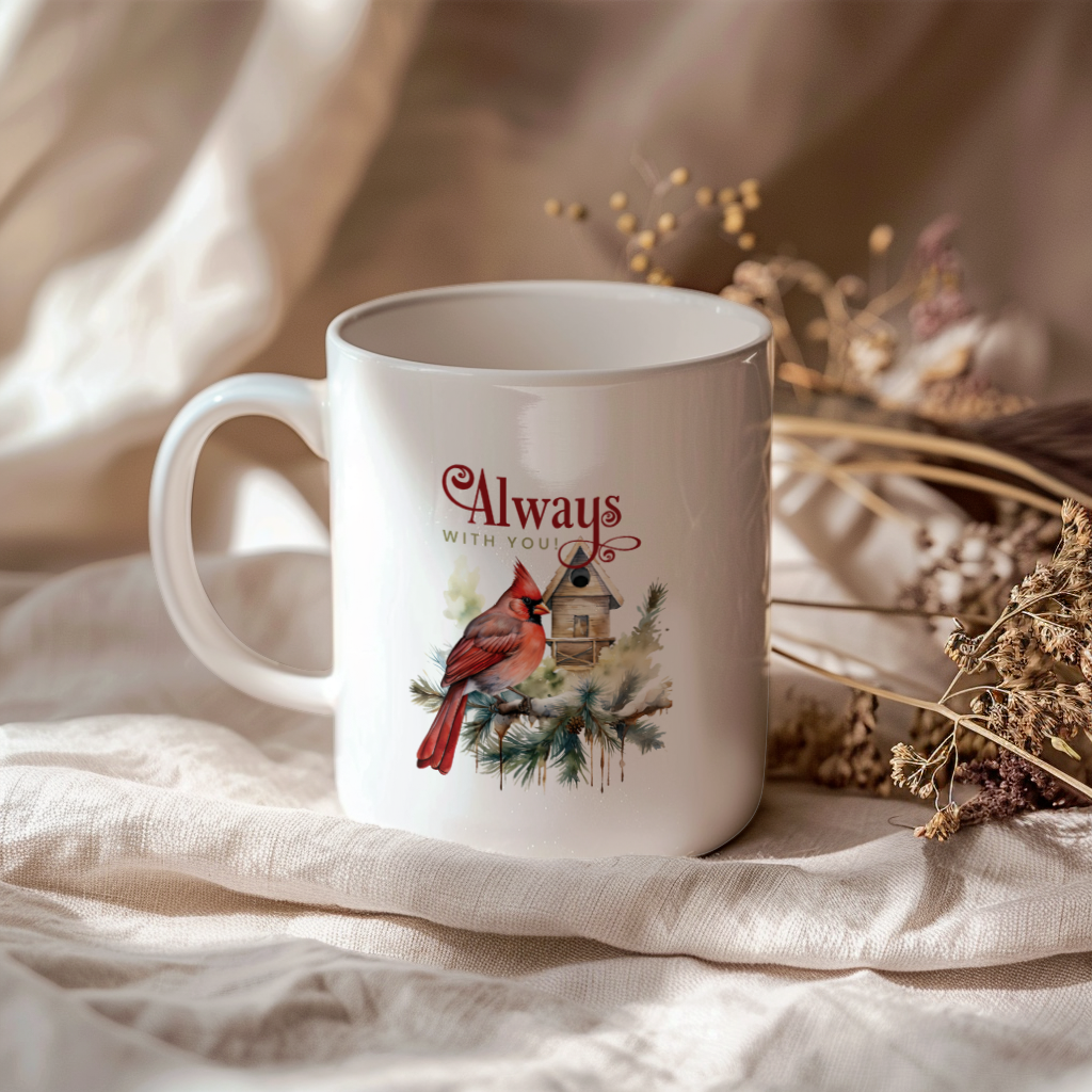 Red Cardinal Mug – Northern Red Cardinal Christmas Mug with Heartfelt Message, 11oz or 15oz White Ceramic Coffee Cup