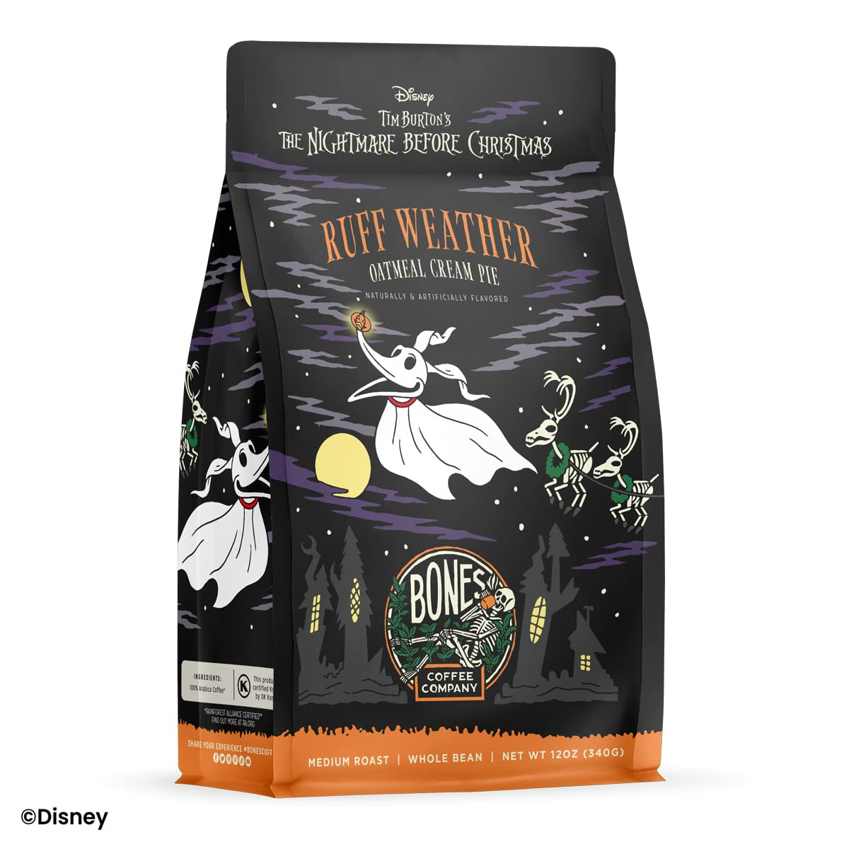 Nightmare Before Christmas Oatmeal Creampie Flavored Coffee Beans - Medium Roast, Low Acid (12 Oz)