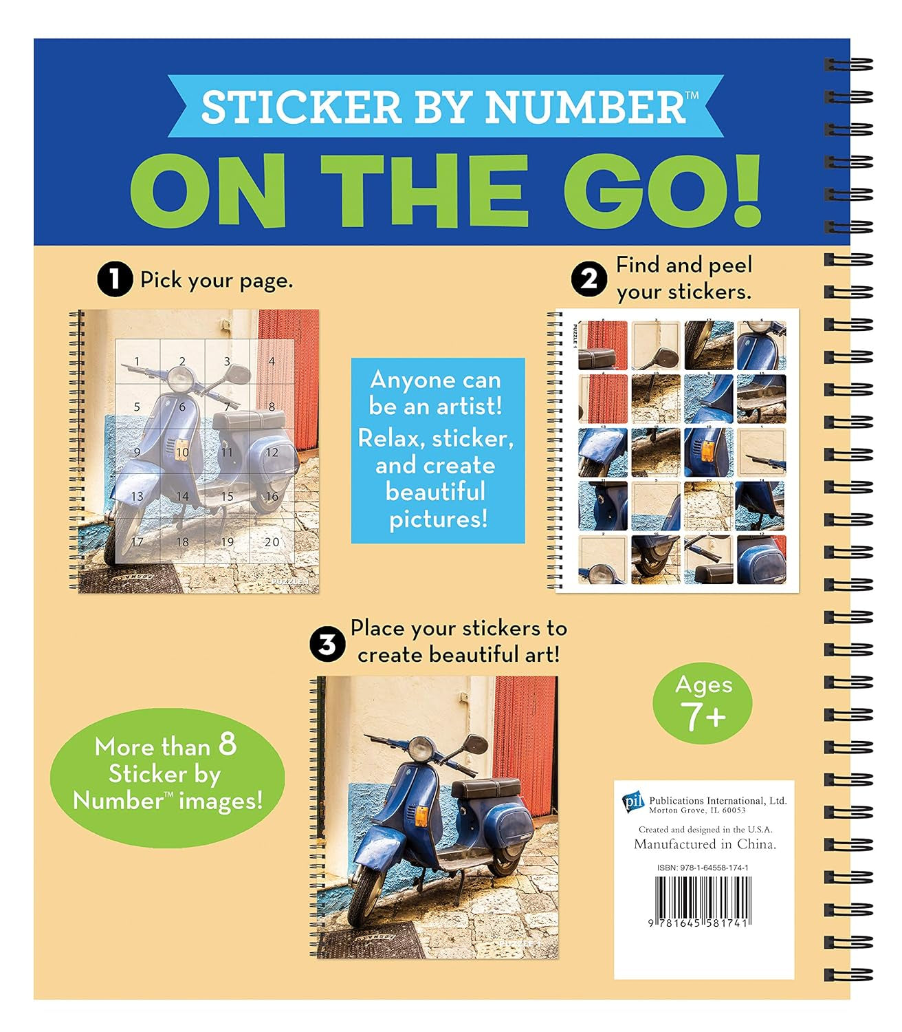 Brain Games - Sticker by Number: on the Go (Easy - Square Stickers): Create Beautiful Art with Easy to Use Sticker Fun!