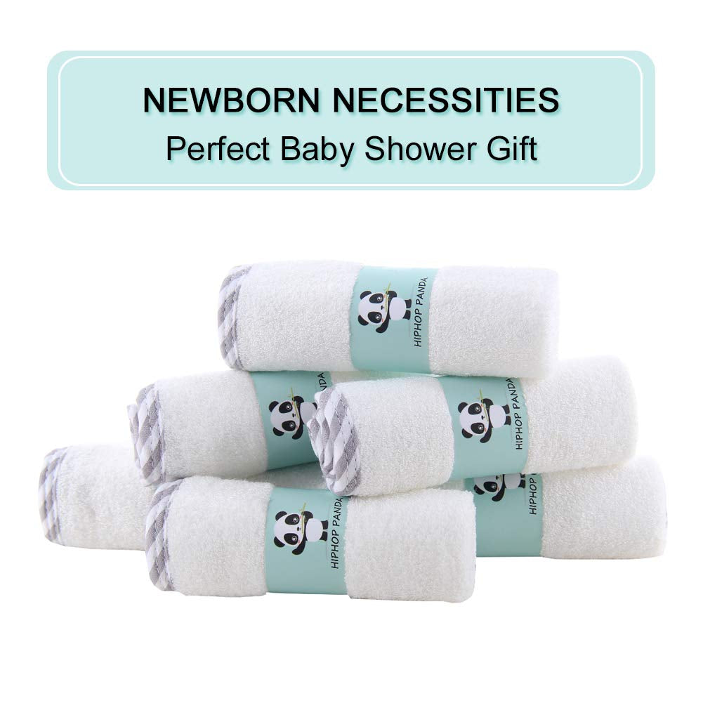 HIPHOP PANDA Baby Washcloths, Rayon Made from Bamboo - 2 Layer Ultra Soft Absorbent Newborn Bath Face Towel - Reusable Baby Wipes for Delicate Skin - Gray Stripe, 6 Pack