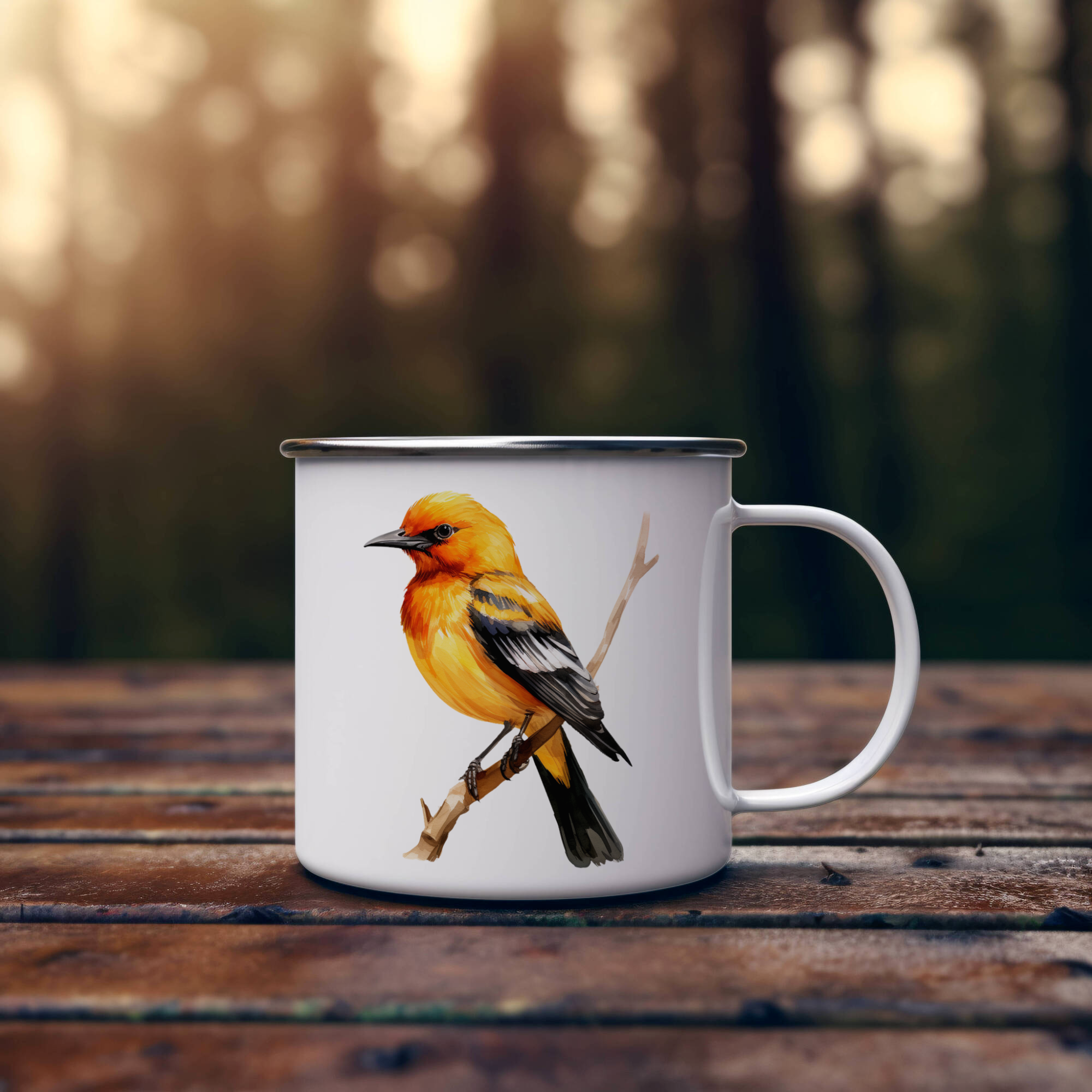 Bird Watching Mug, Altamira Oriole Song Bird Camping Mug, 12oz Camping Mug, White Stainless Steel Cup with Handle