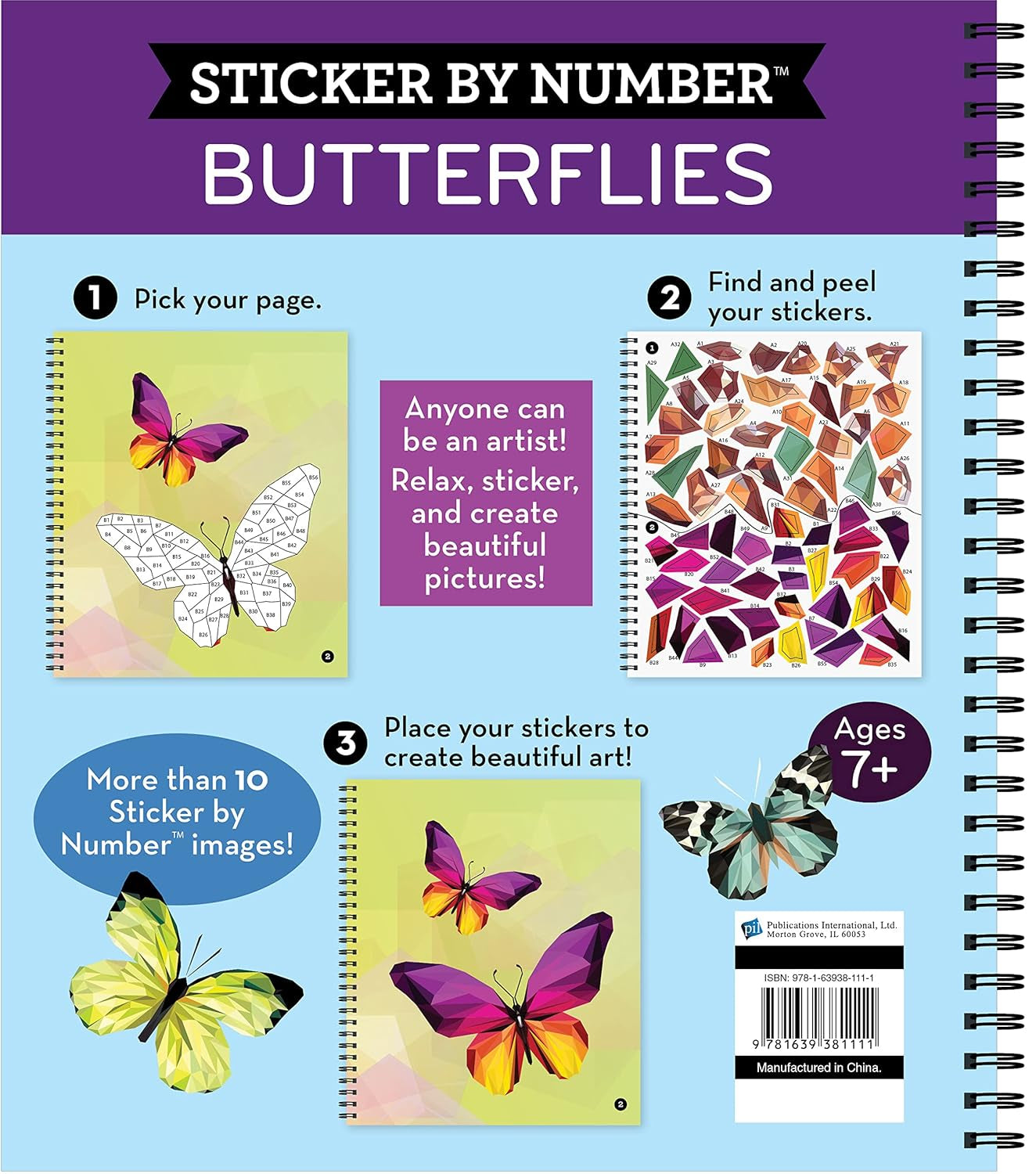 Brain Games - Sticker by Number: Butterflies (14 Images to Sticker)
