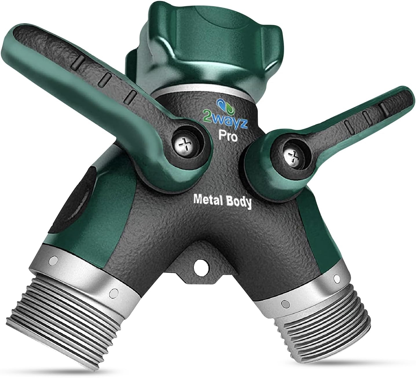 2WAYZ Hose Splitter 2 Way Heavy Duty Outdoor Faucet and Garden Connector - Water Spigot Splitter - Durable All-Metal Y Adapter with Shut-Off Valve - 4 X 4 X 1.5 Inches