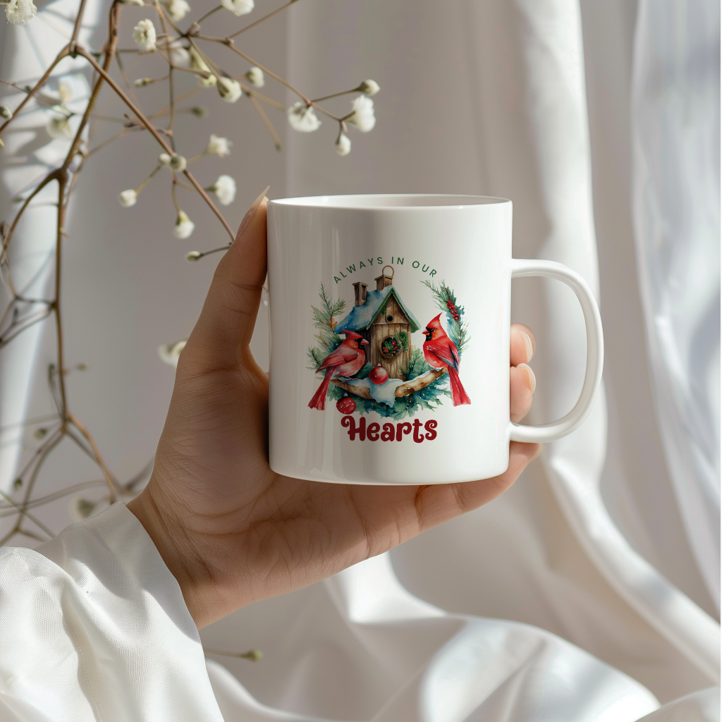 Red Cardinal Mug – Northern Red Cardinal Christmas Mug with Heartfelt Message, 11oz or 15oz White Ceramic Coffee Cup
