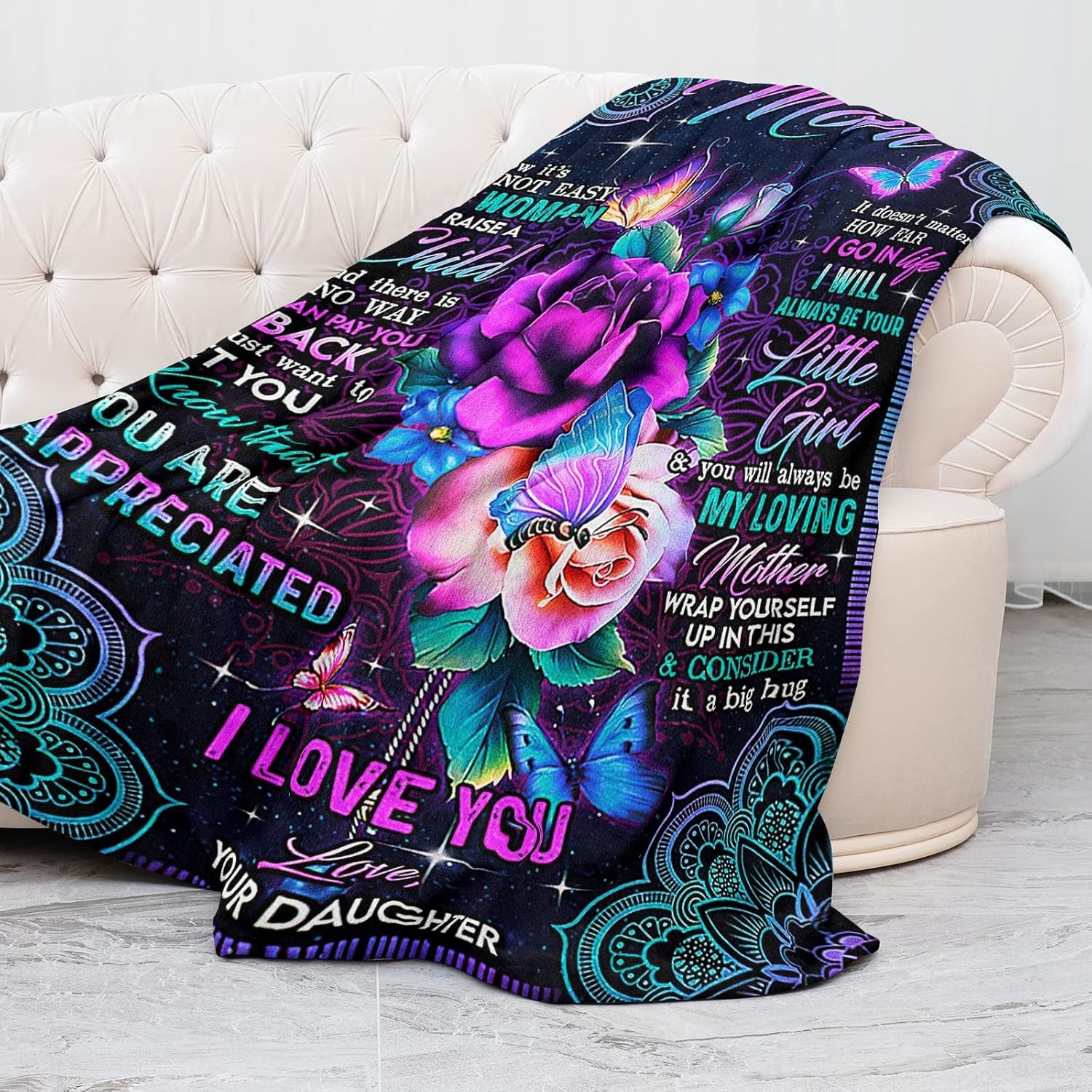 Gift for Mom Blanket Best for Mother Birthday from Daughter with I Love You Forever Letter Mother'S Day Ultra-Soft Flannel Fleece Throw 60X50 Inch