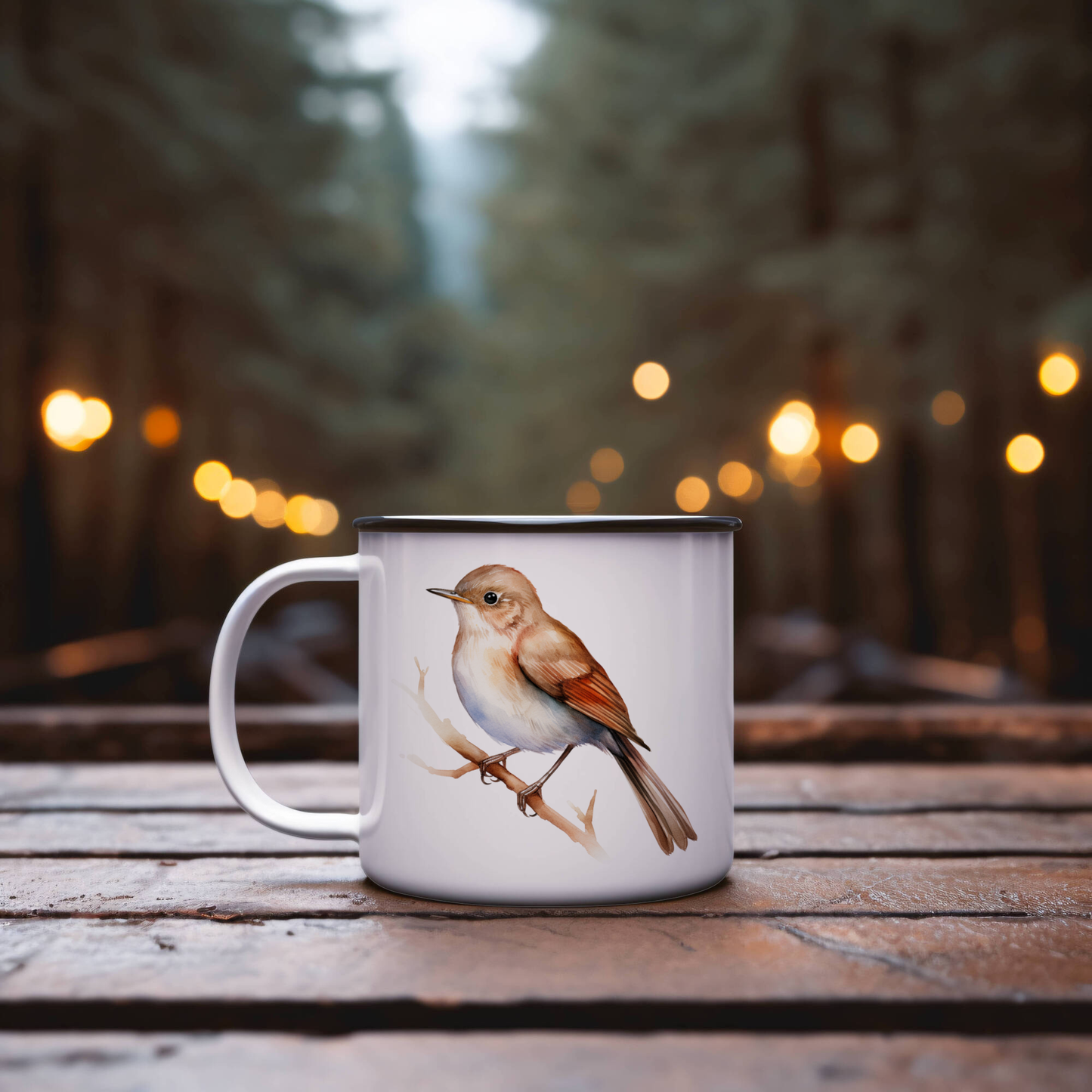 Bird Watching Mug, Common Nightingale Song Bird Camping Mug, 12oz Camping Mug, White Stainless Steel Cup with Handle