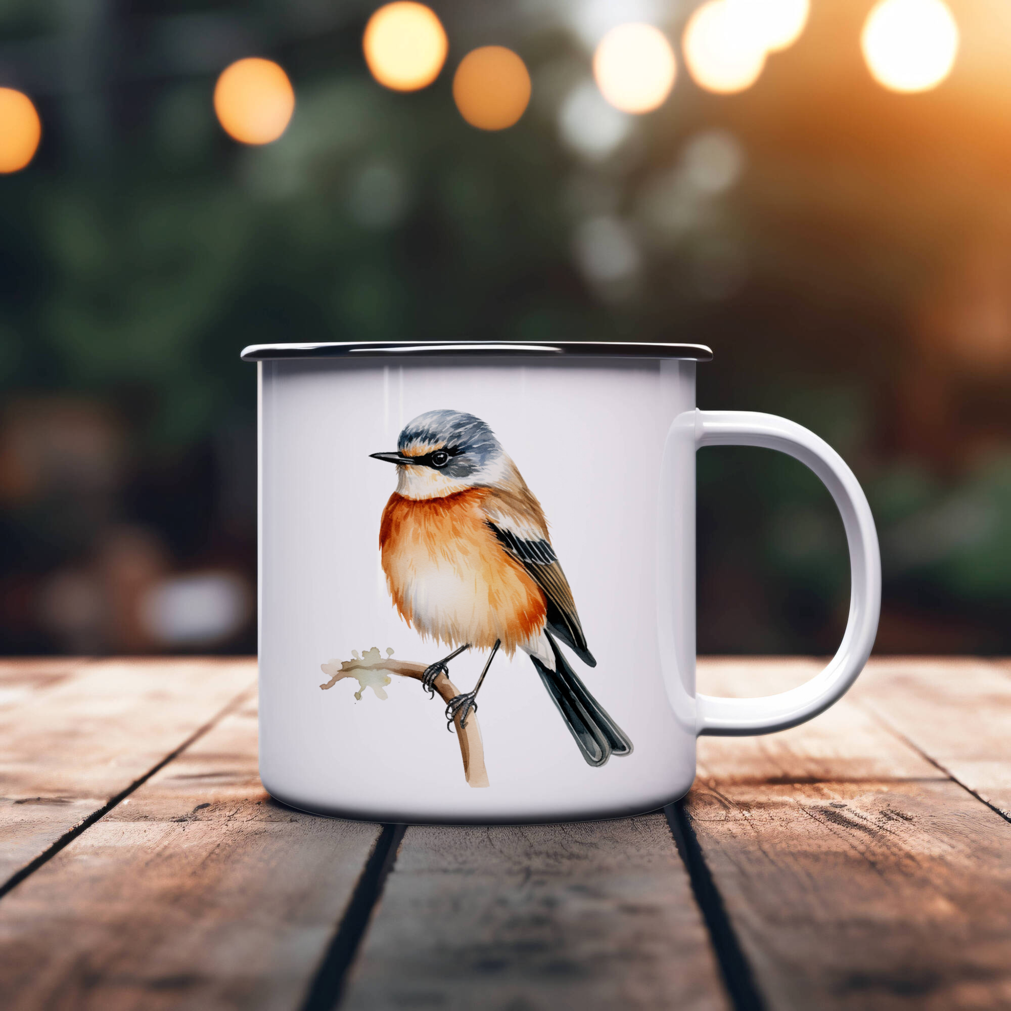 Bird Watching Mug, African Stonechat Song Bird Camping Mug, 12oz Camping Mug, White Stainless Steel Cup with Handle