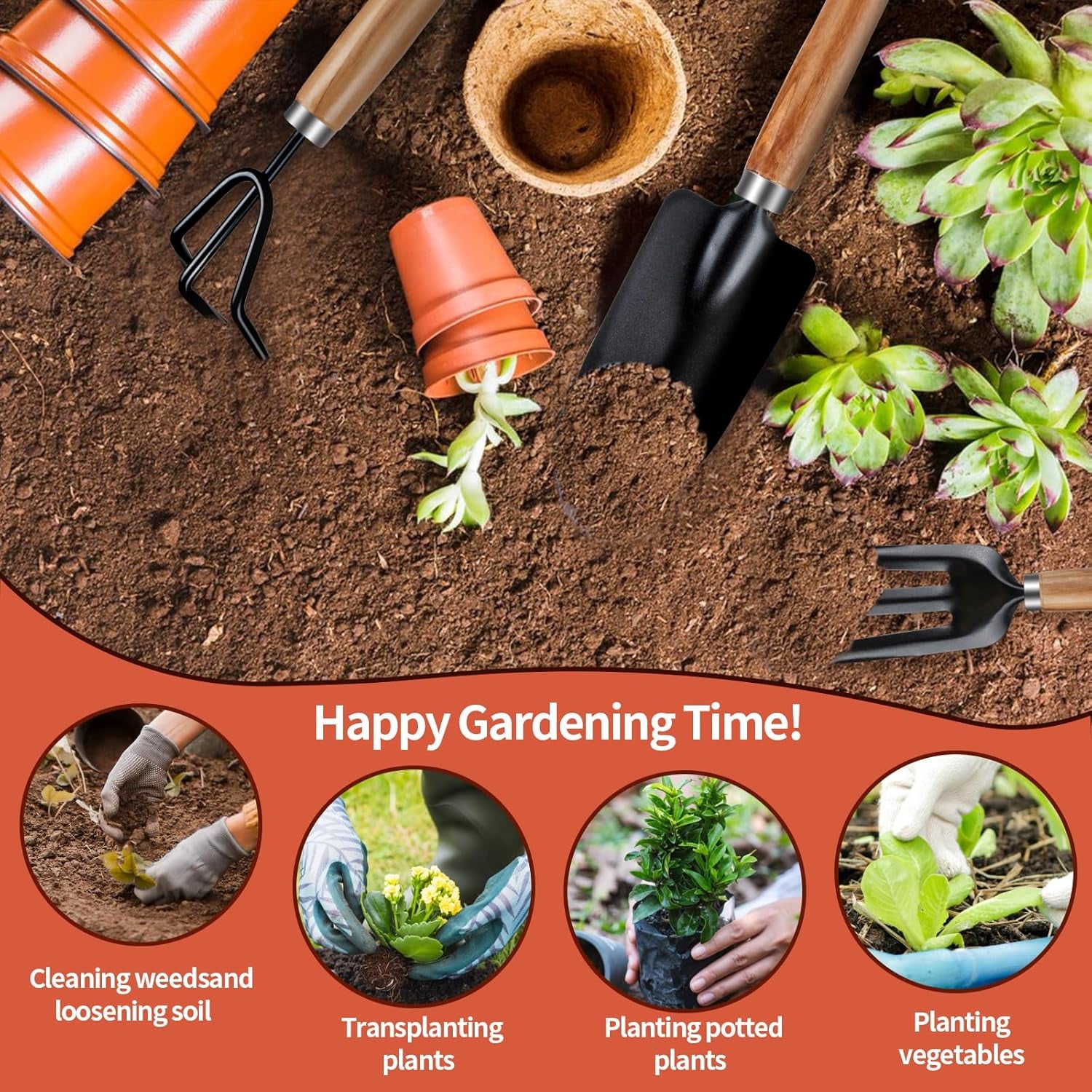 Rukinovi 3Pcs Garden Tools,Heavy Duty Gardening Tools,Gardending Hand Tools Kit for Succulents,Home Plants,Garden Potted Plants Etc Indoor Plant Accessories-Gardening Tool Set