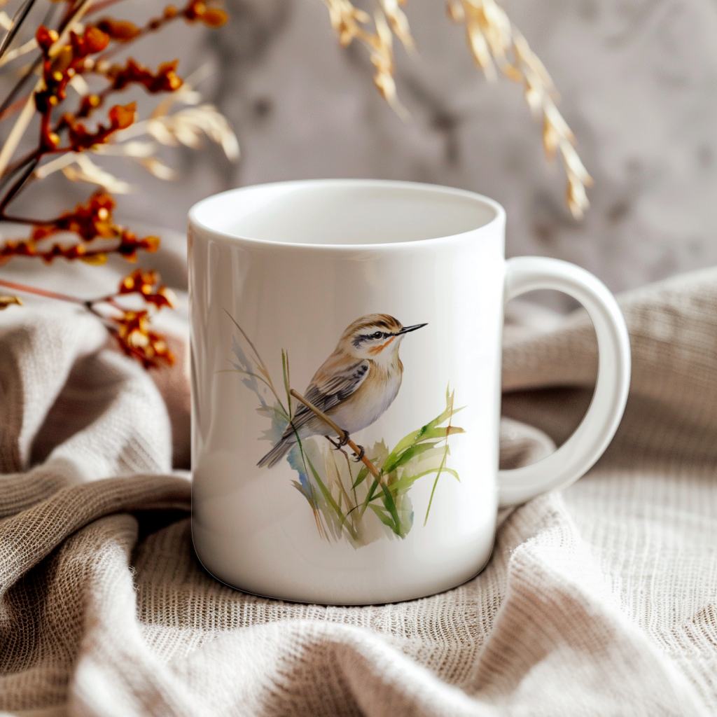Bird Watching Mug, Sedge Warbler Song Bird Mug, 11oz or 15oz White Ceramic Coffee Mug Gift for Bird Watchers