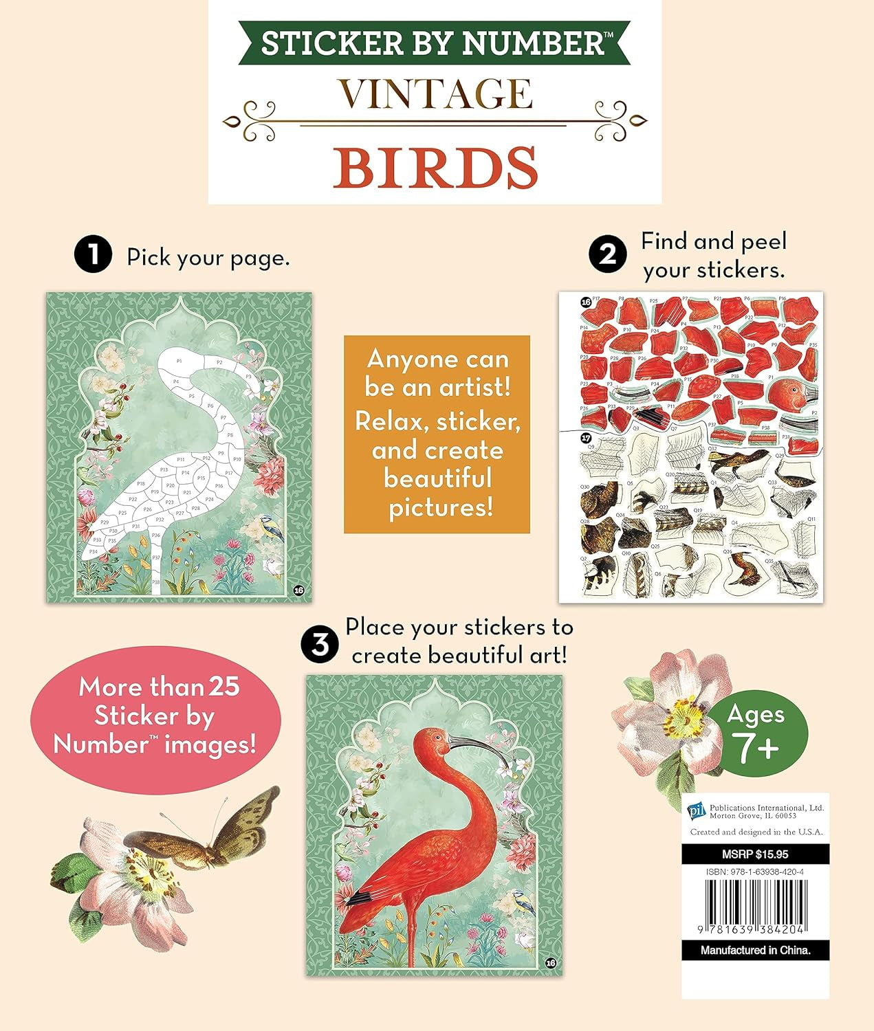 Brain Games - Sticker by Number - Vintage: Birds (28 Images to Sticker)