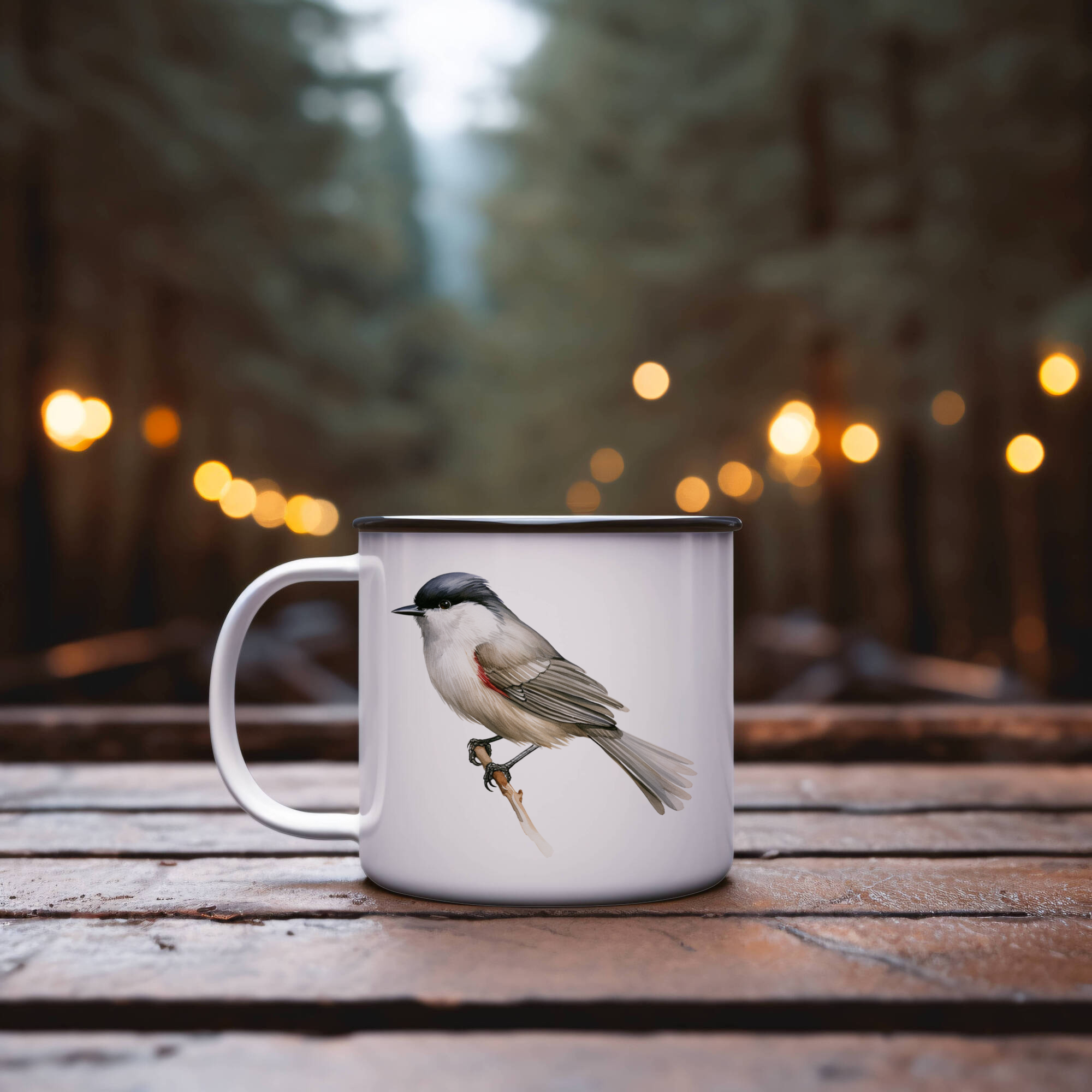 Bird Watching Mug, Blackcap Song Bird Camping Mug, 12oz Camping Mug, White Stainless Steel Cup with Handle