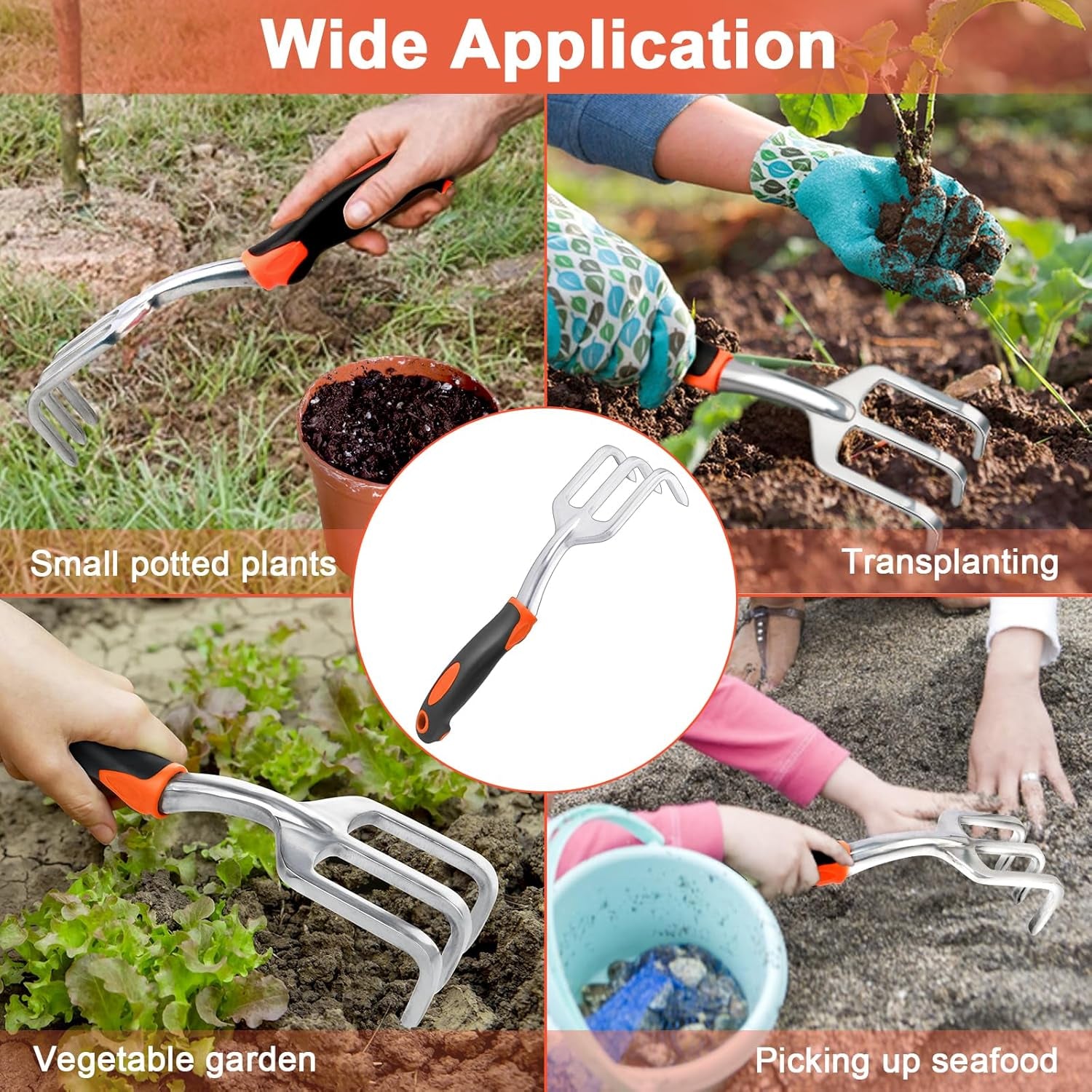 Hand Rake Garden Tool, Heavy Duty Hand Cultivators for Gardening, Small Garden Claw Tool Garden Hand Rake with Ergonomic Handle, Weed Rake Cultivator Tool for Cultivating, Loosening, Weeding