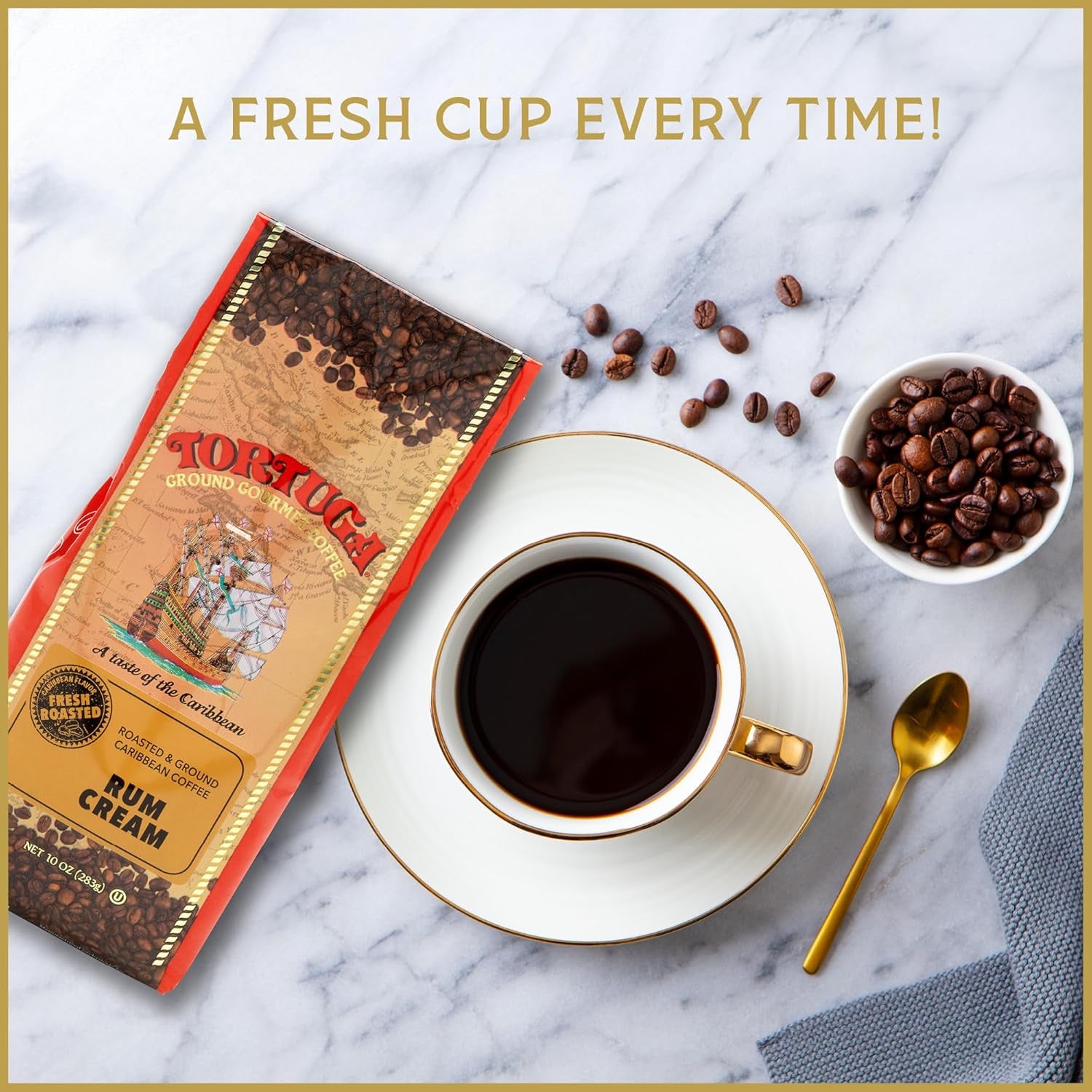 Caribbean Rum Cream Flavored Coffee - 10oz Gourmet Coffee for Perfect Gift Baskets, Parties, and Celebrations