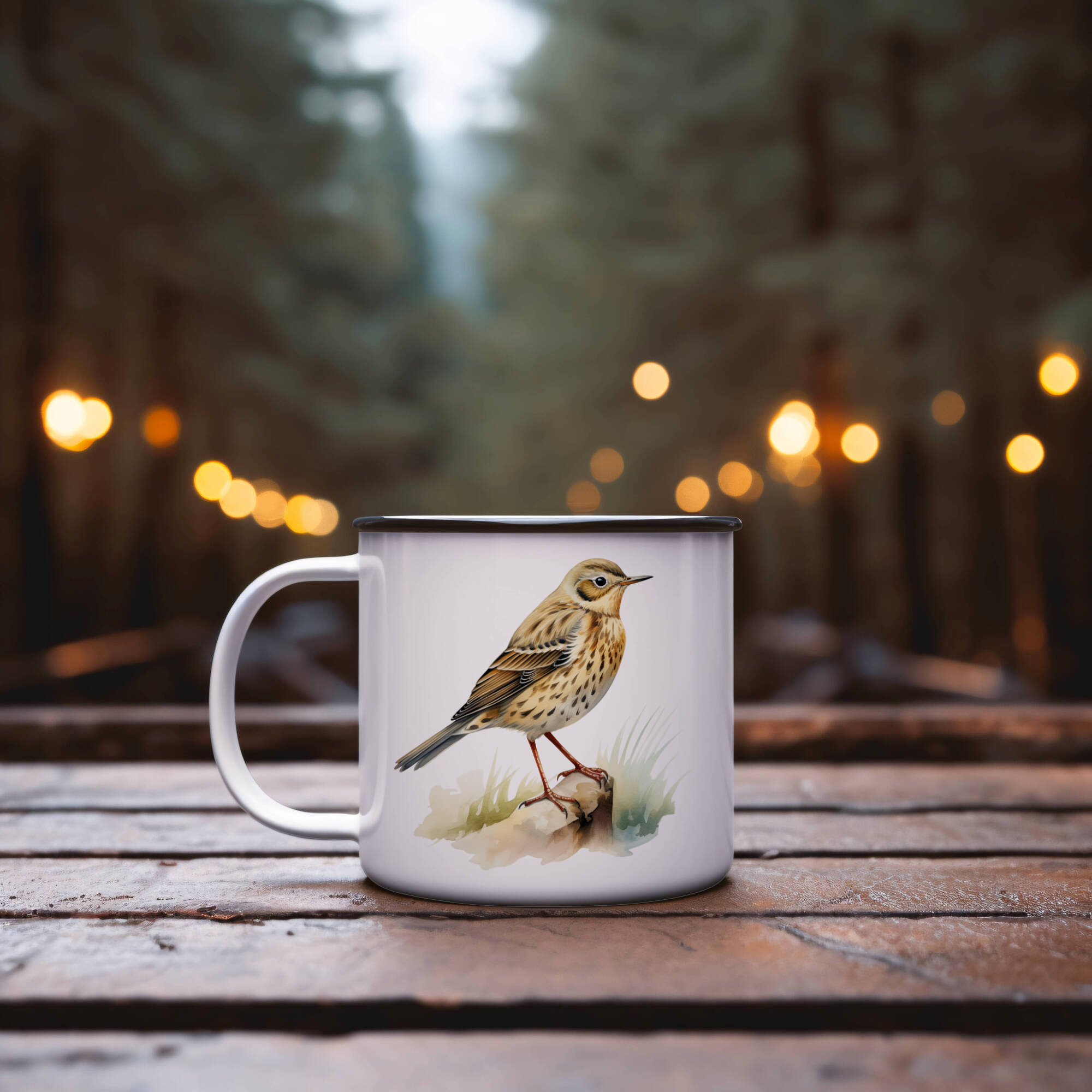 Bird Watching Mug, Meadow Pipit Song Bird Camping Mug, 12oz Camping Mug, White Stainless Steel Cup with Handle