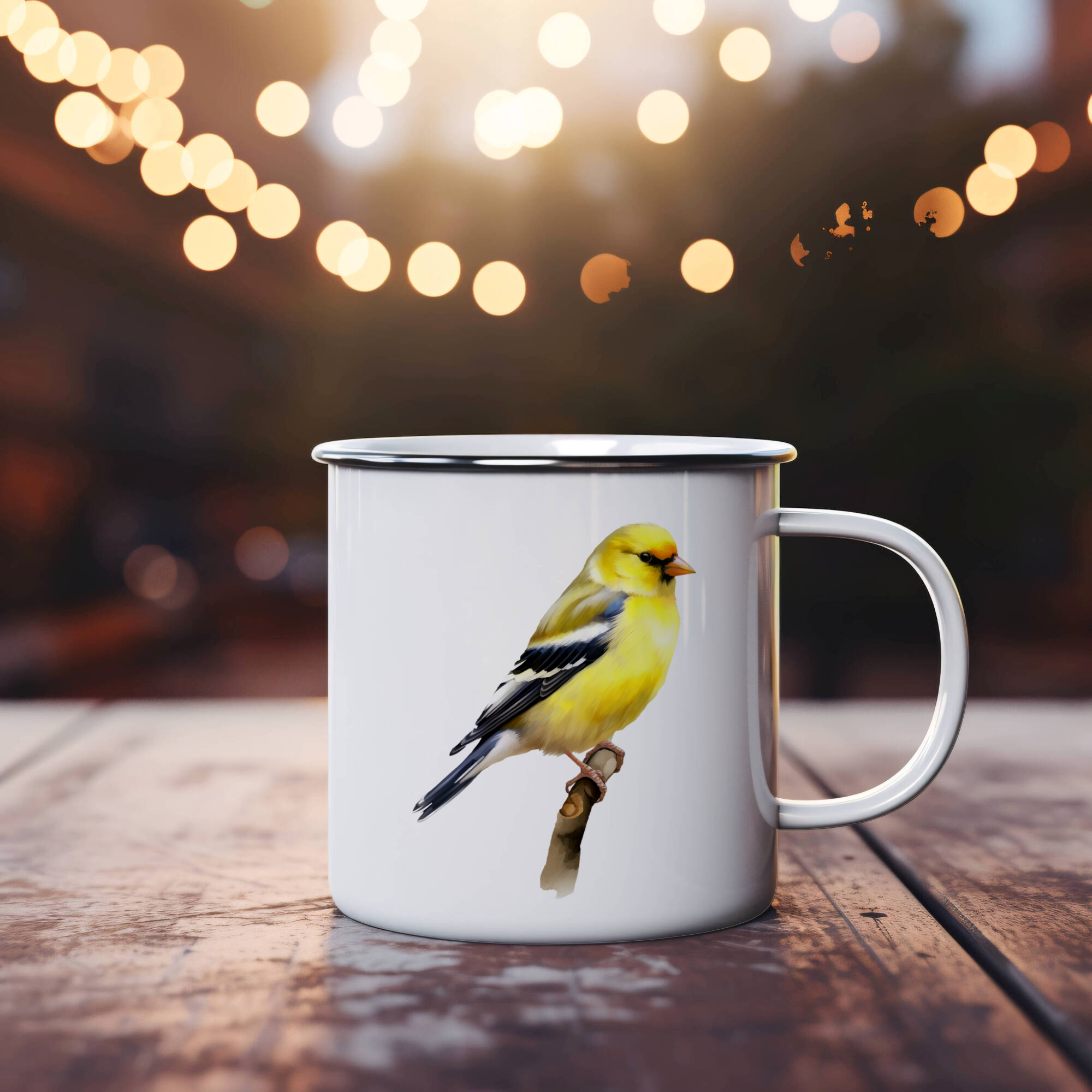 Bird Watching Mug, American Goldfinch Song Bird Camping Mug, 12oz Camping Mug, White Stainless Steel Cup with Handle