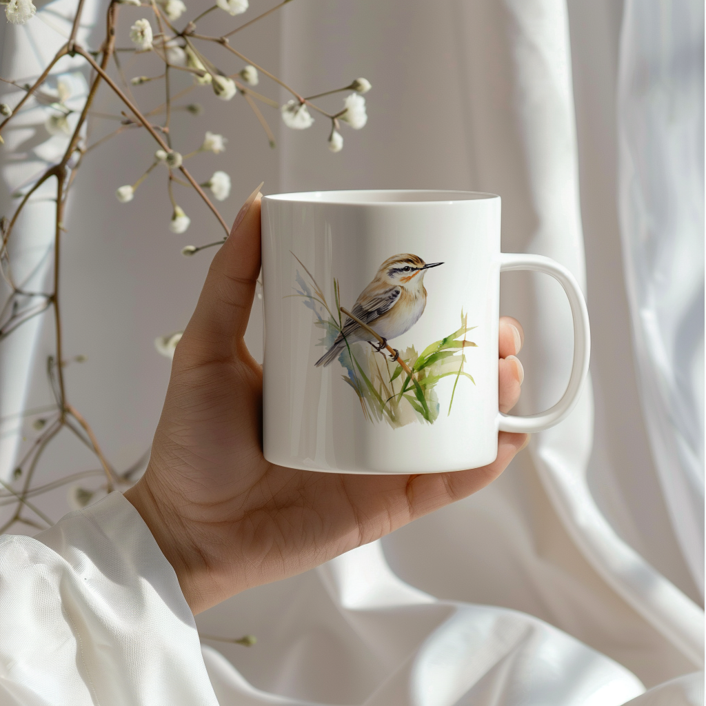Bird Watching Mug, Sedge Warbler Song Bird Mug, 11oz or 15oz White Ceramic Coffee Mug Gift for Bird Watchers