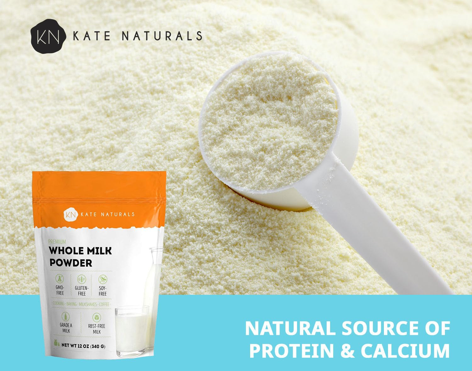 Dry Whole Milk Powder for Baking, Coffee & Milkshakes (12Oz) Rbst-Free, Made in USA, Dried Powdered Substitute for Liquid Milk