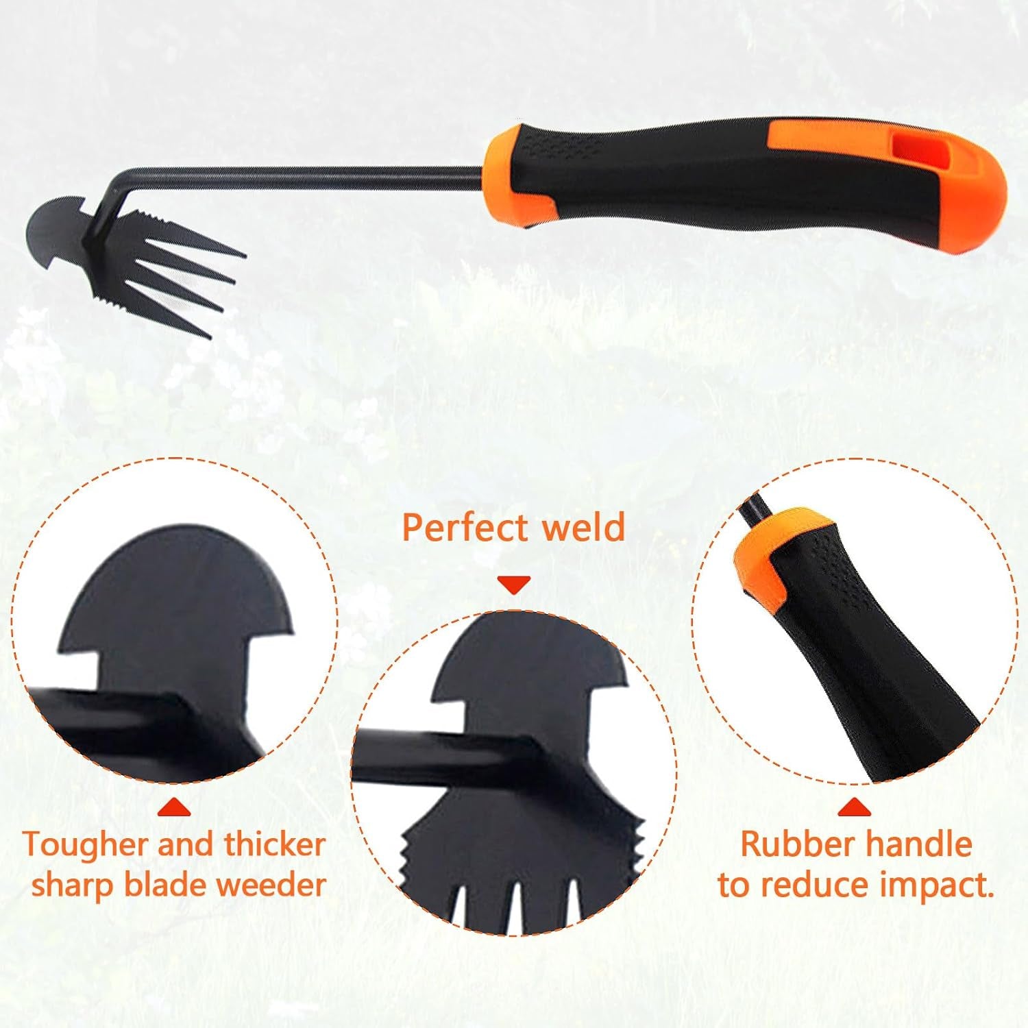 2 PCS 13.77Inch Manual Weeding Tool Rubber Handle Durable Portable Uprooting Weed Stainless Multifunctional Garden Yard Farm Farmland Puller (Black with Orange), NCSAN01