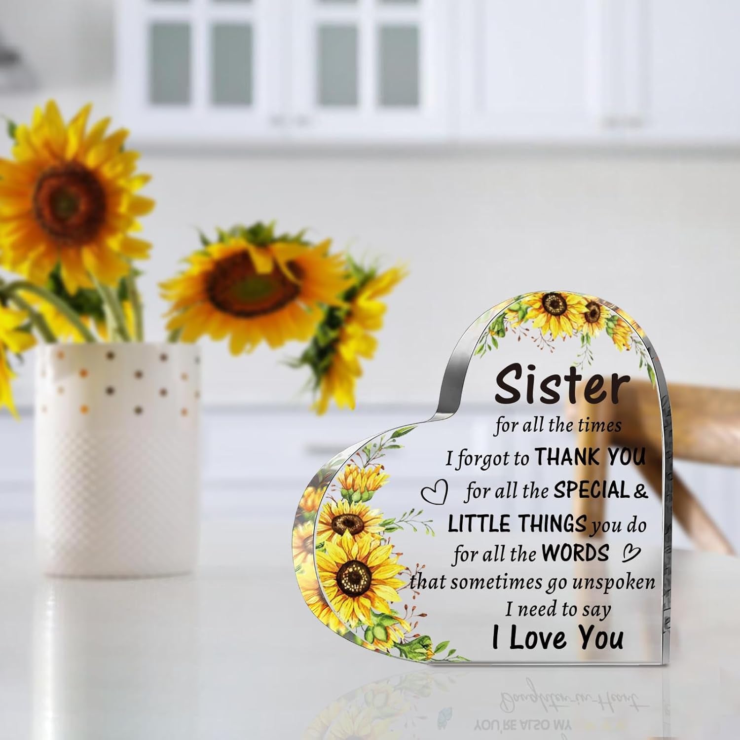 Sister Mothers Day Gifts from Sister Brother, to My Sister Acrylic Heart Sign Presents, Birthday Christmas Graduation Wedding Valentines Day Gifts for Sister