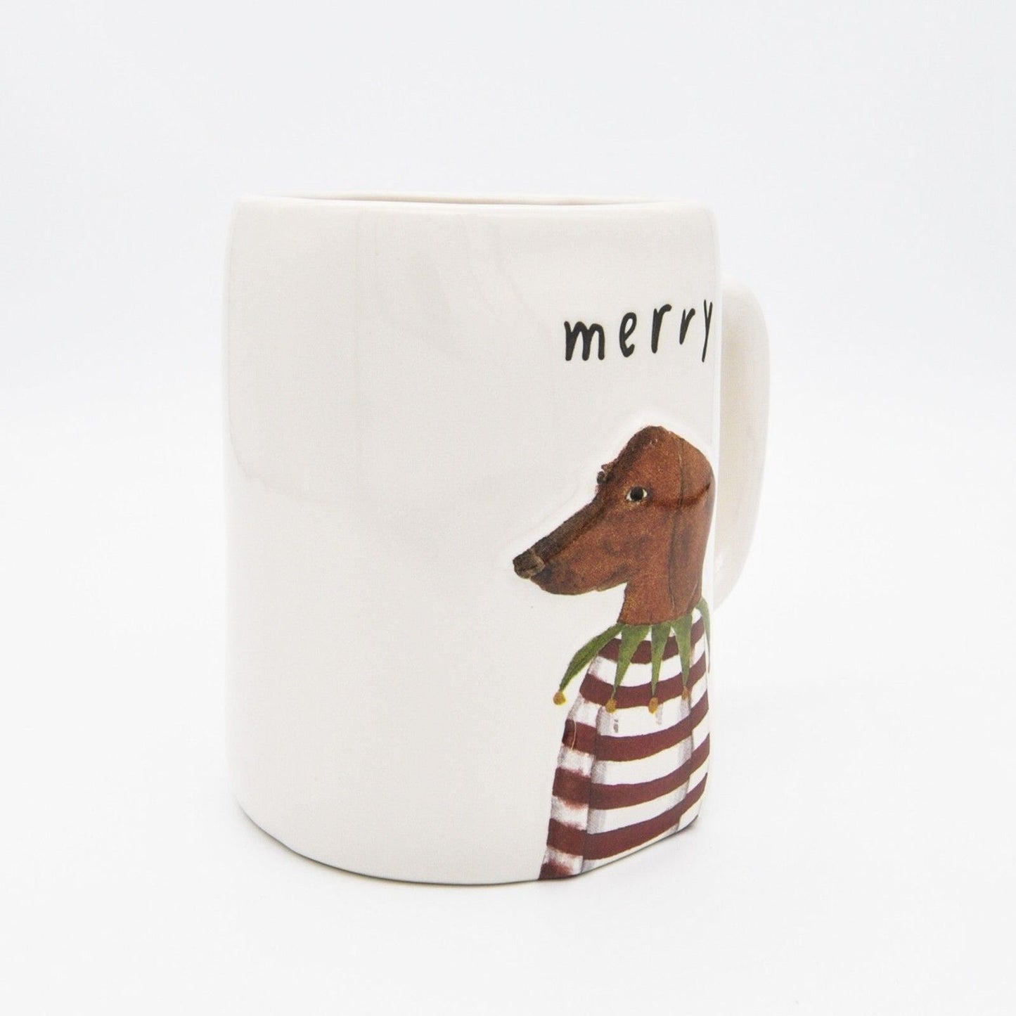 Rae Dunn Christmas Mug, Merry Dachshund Dog, 16oz Ceramic Coffee Mug