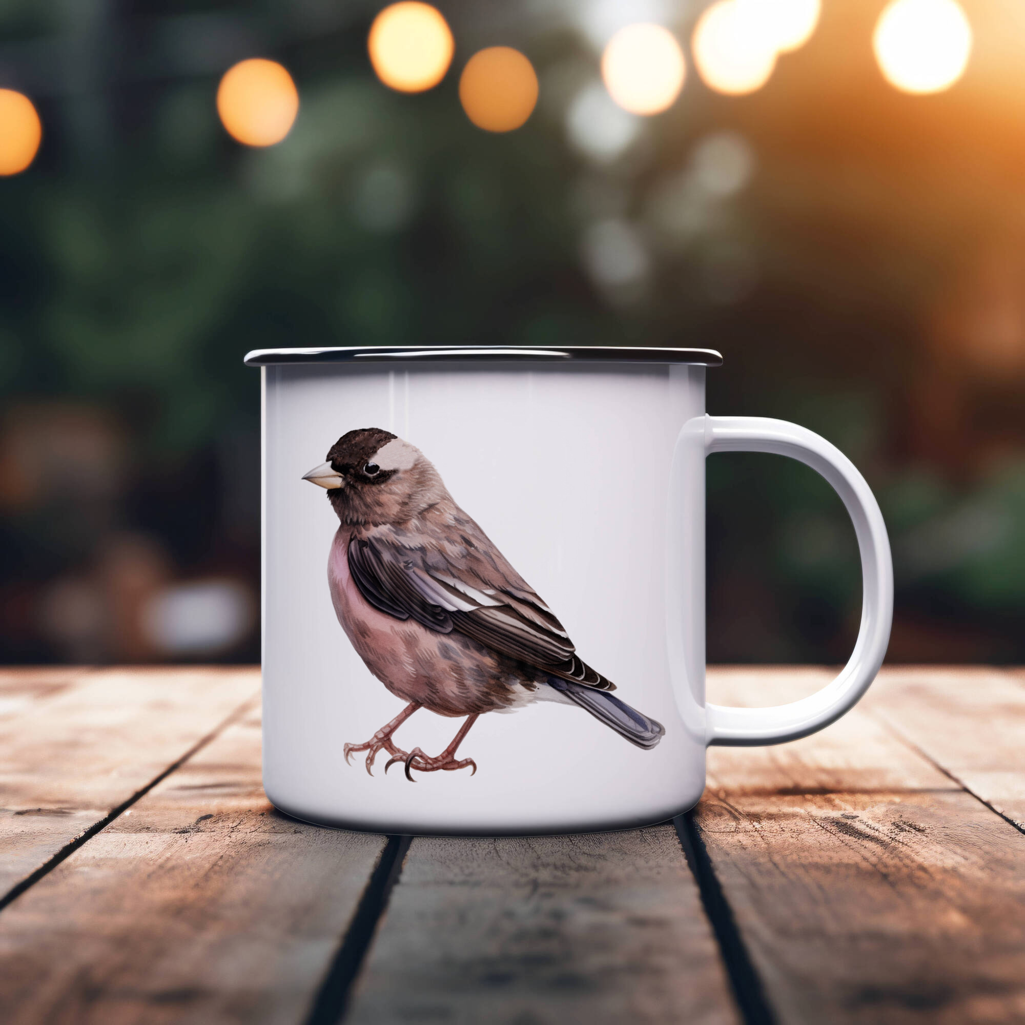 Bird Watching Mug, Black Rosy Finch Song Bird Camping Mug, 12oz Camping Mug, White Stainless Steel Cup with Handle