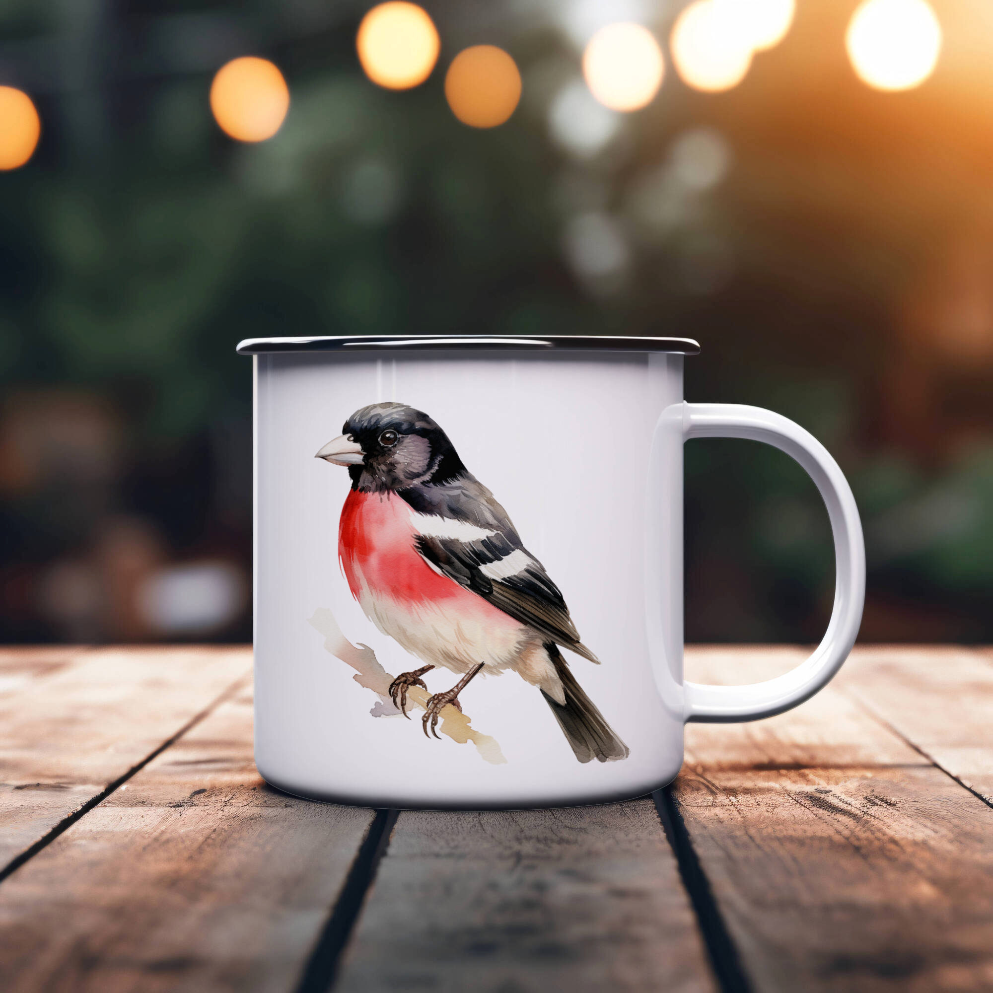 Bird Watching Mug, Rose Breasted Grosbeak Song Bird Camping Mug, 12oz Camping Mug, White Stainless Steel Cup with Handle