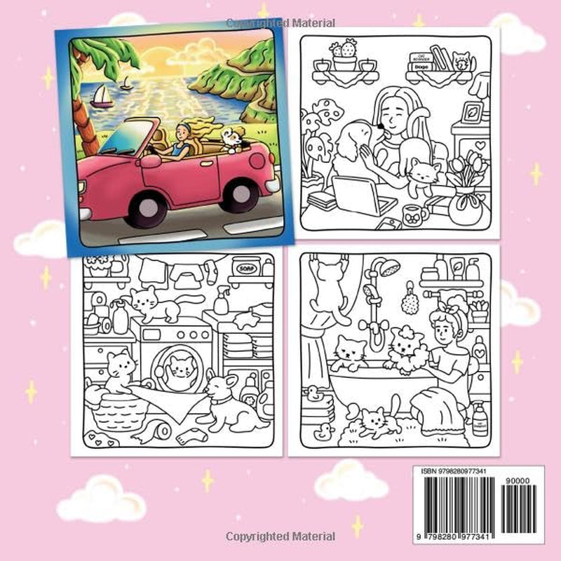 Pawsome Moments: Cozy Girl Pets Coloring Book with Cute Cats and Dogs Scenes, for Adults and Teens (Cozy Girl Series)