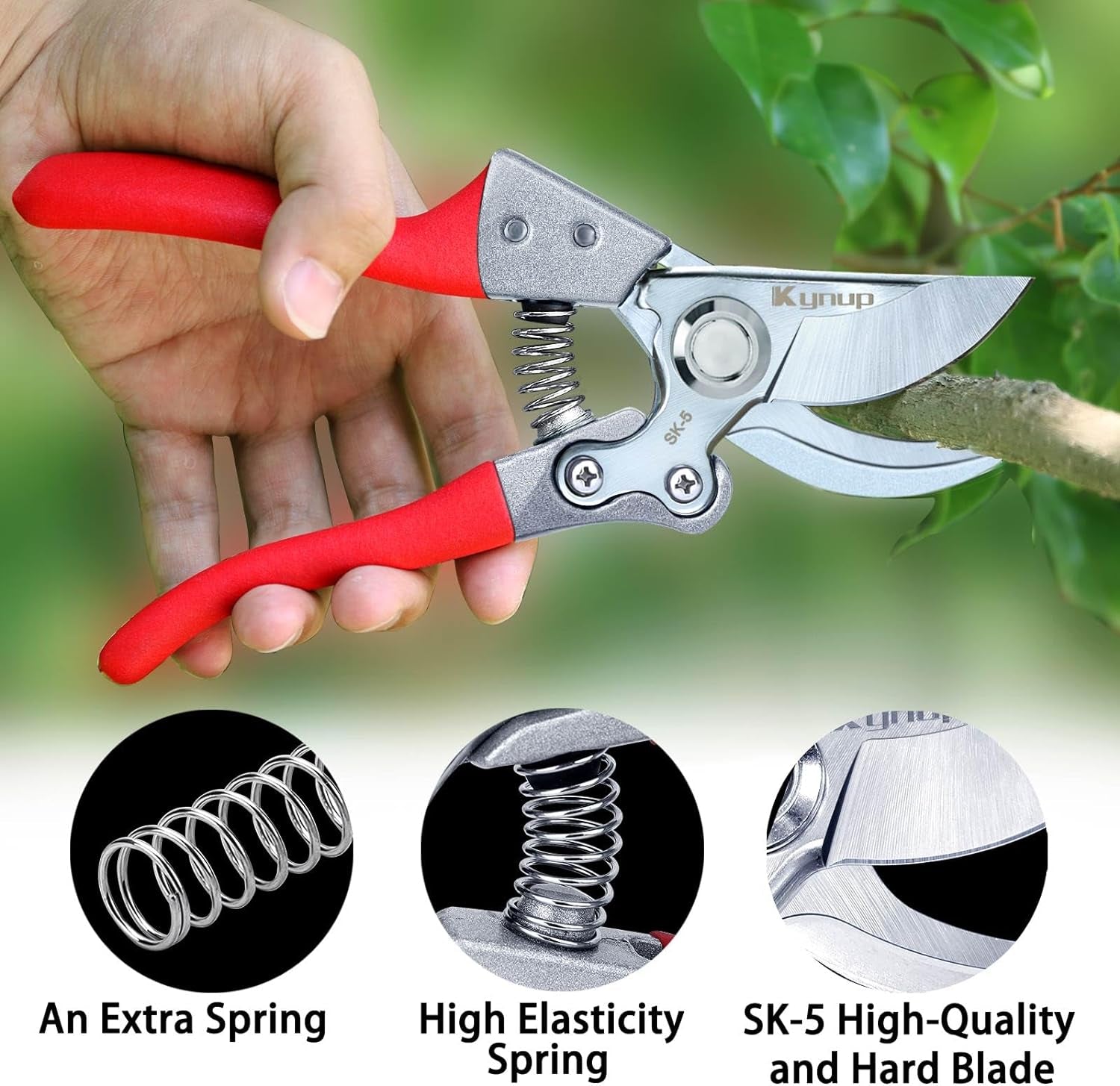Kynup Pruning Shears, Gardening Pruners Scissors, Professional Bypass Hand Shears Heavy Duty, Pruners for Gardening, Garden Clippers, Hedge Shears, Garden Tools(Red)