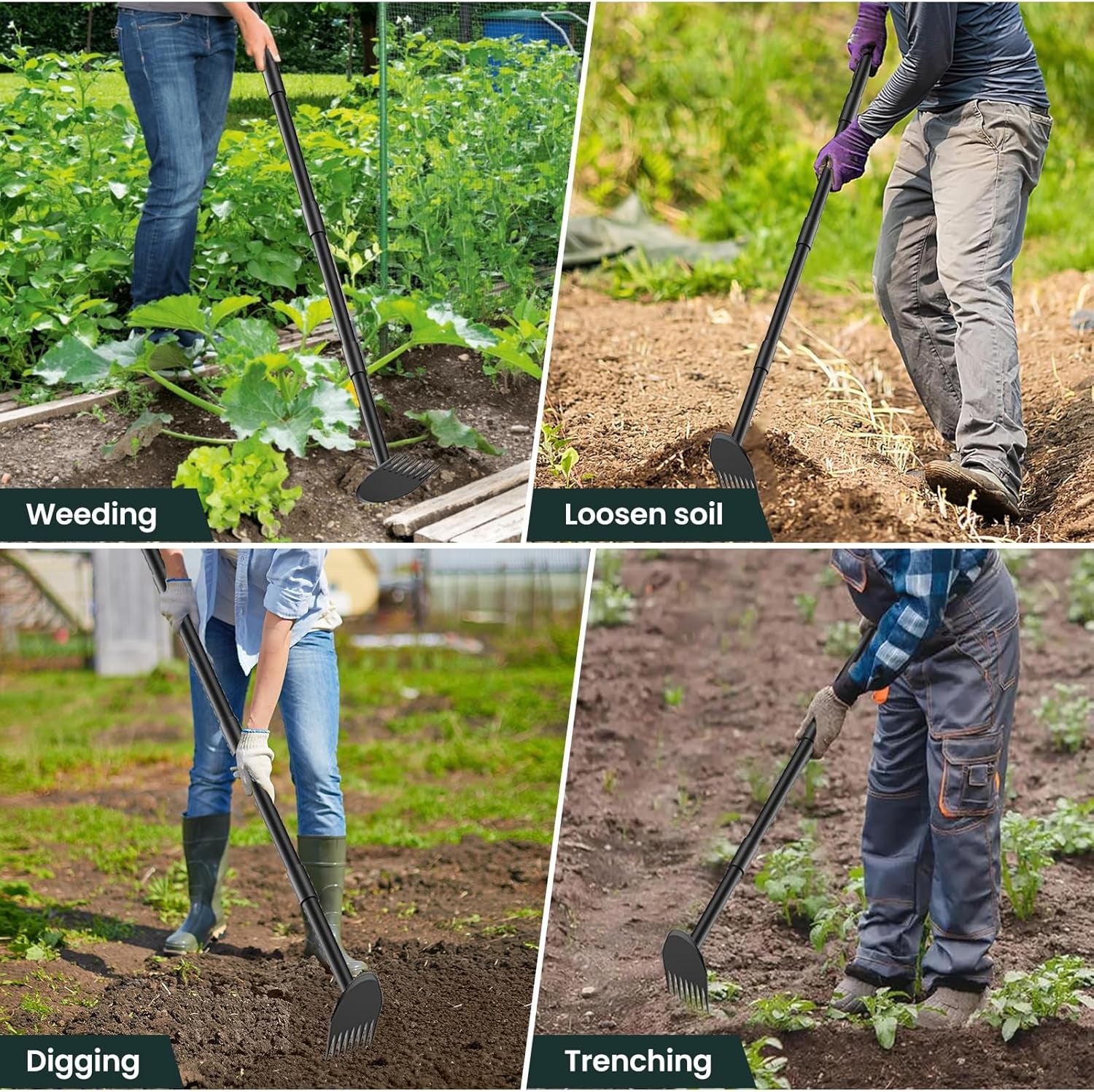 Luvenia Hoe Garden Tool 17-60 Inch 2-In-1 Adjustable Steel Handle Garden Hoe for Weeding Cultivating Heavy Duty Gardening