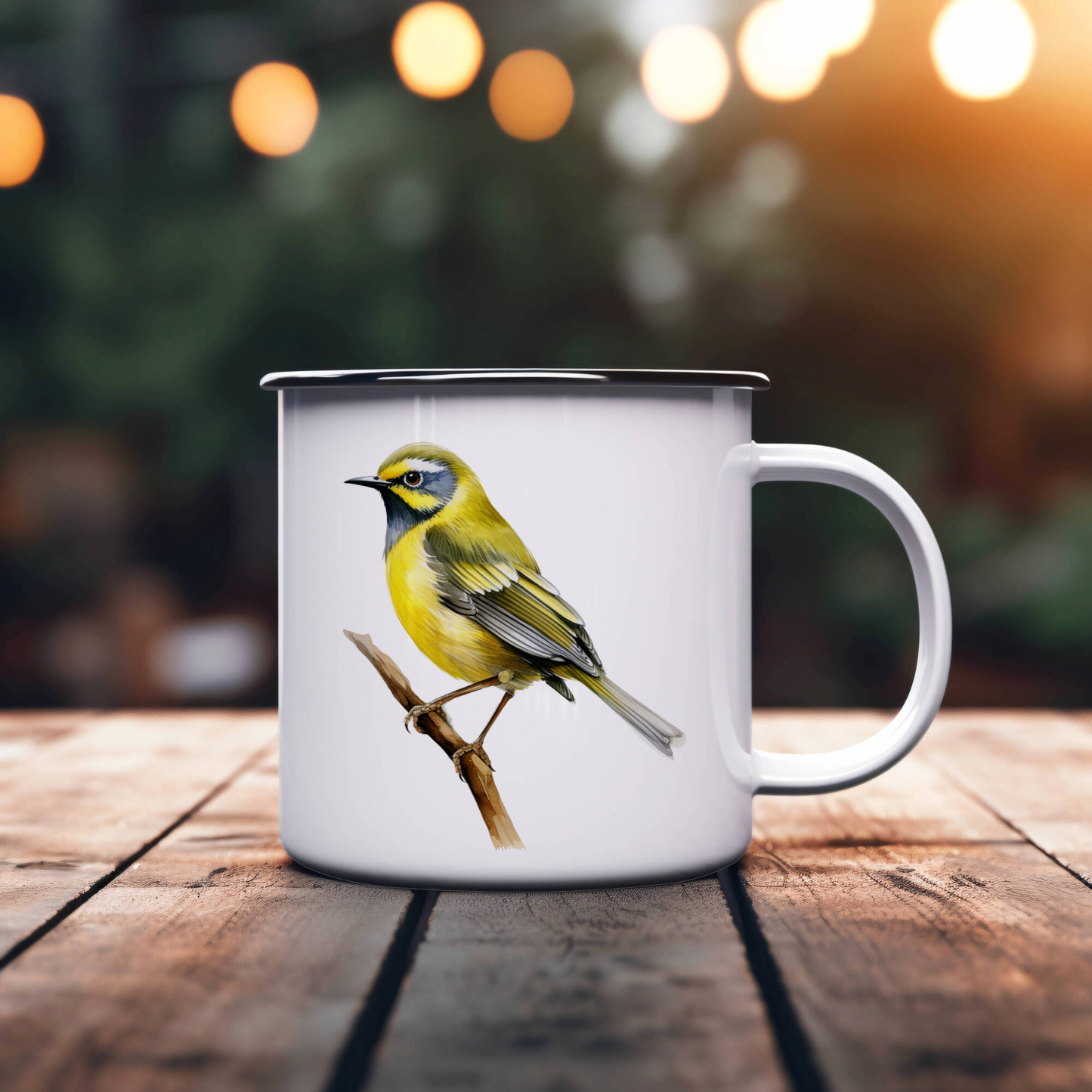 Bird Watching Mug, Hooded Warbler Song Bird Camping Mug, 12oz Camping Mug, White Stainless Steel Cup with Handle