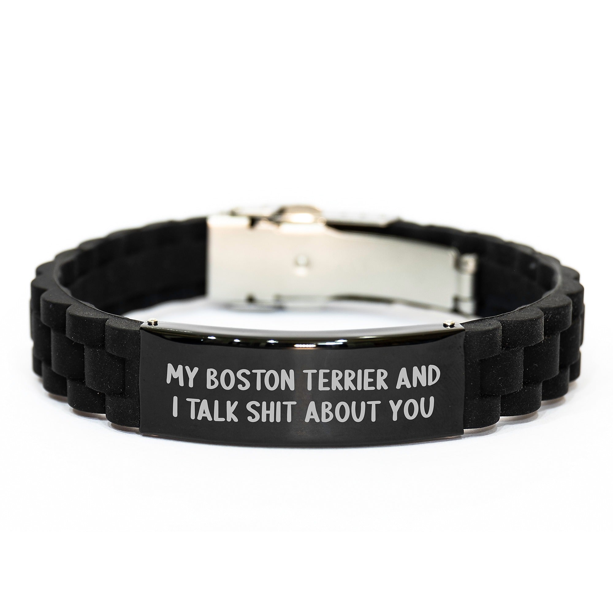 Funny Boston Terrier Dog Gifts for Men from Friends - Glide lock Clasp Bracelet with Quote My Boston Terrier And I
