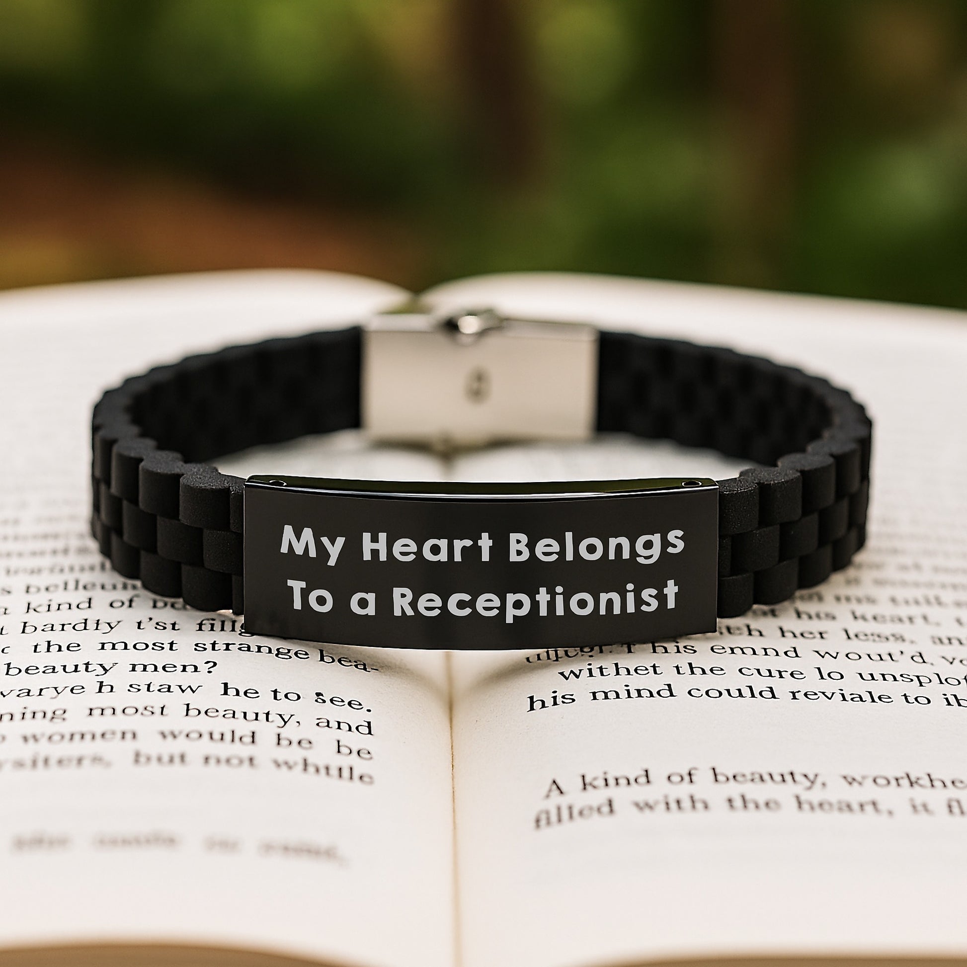 Funny Gift for a Receptionist - 'My Heart Belongs To A Receptionist' Glide lock Clasp Bracelet for Graduation, Gifts from Men/Women/Friends/Coworkers/Family - Image 2